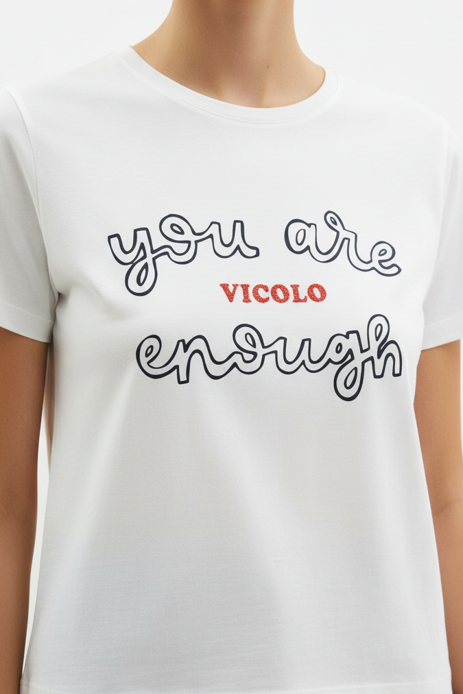 RAB0280 VICOLO T-shirt donna stampa YOU ARE VICOLO ENOUGH colore Bianco