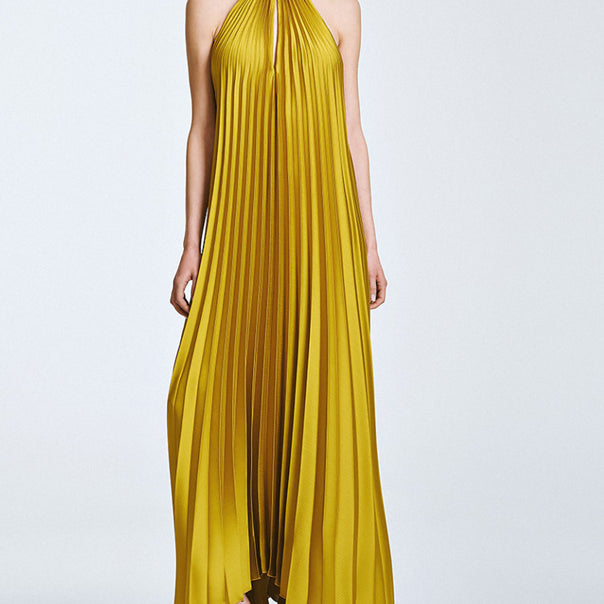 Abito plissettato con schiena scoperta donna Access Fashion 63-3316-357 giallo citro – vista frontale