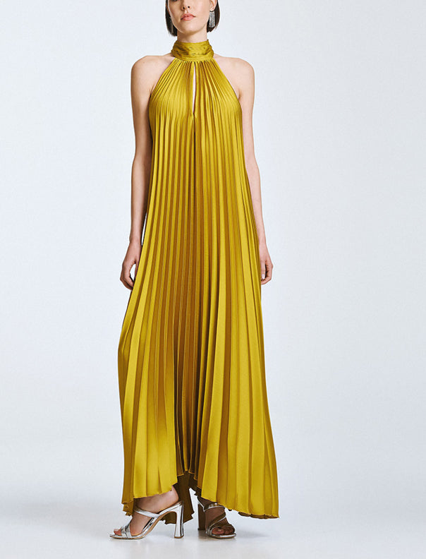 Abito plissettato con schiena scoperta donna Access Fashion 63-3316-357 giallo citro – vista frontale