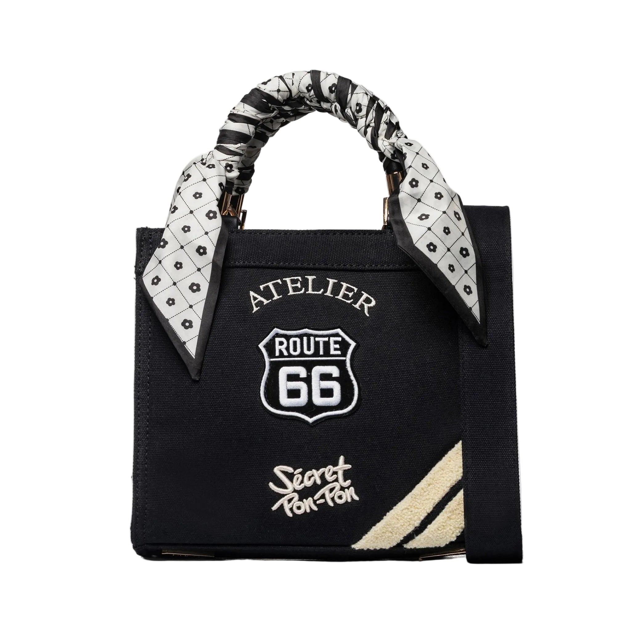 Borsa a spalla Sécret Pon-Pon Saint Tropez Bag S Black Route Donna – tracolla regolabile, chiusura zip, H.22xL.25xP.12 cm