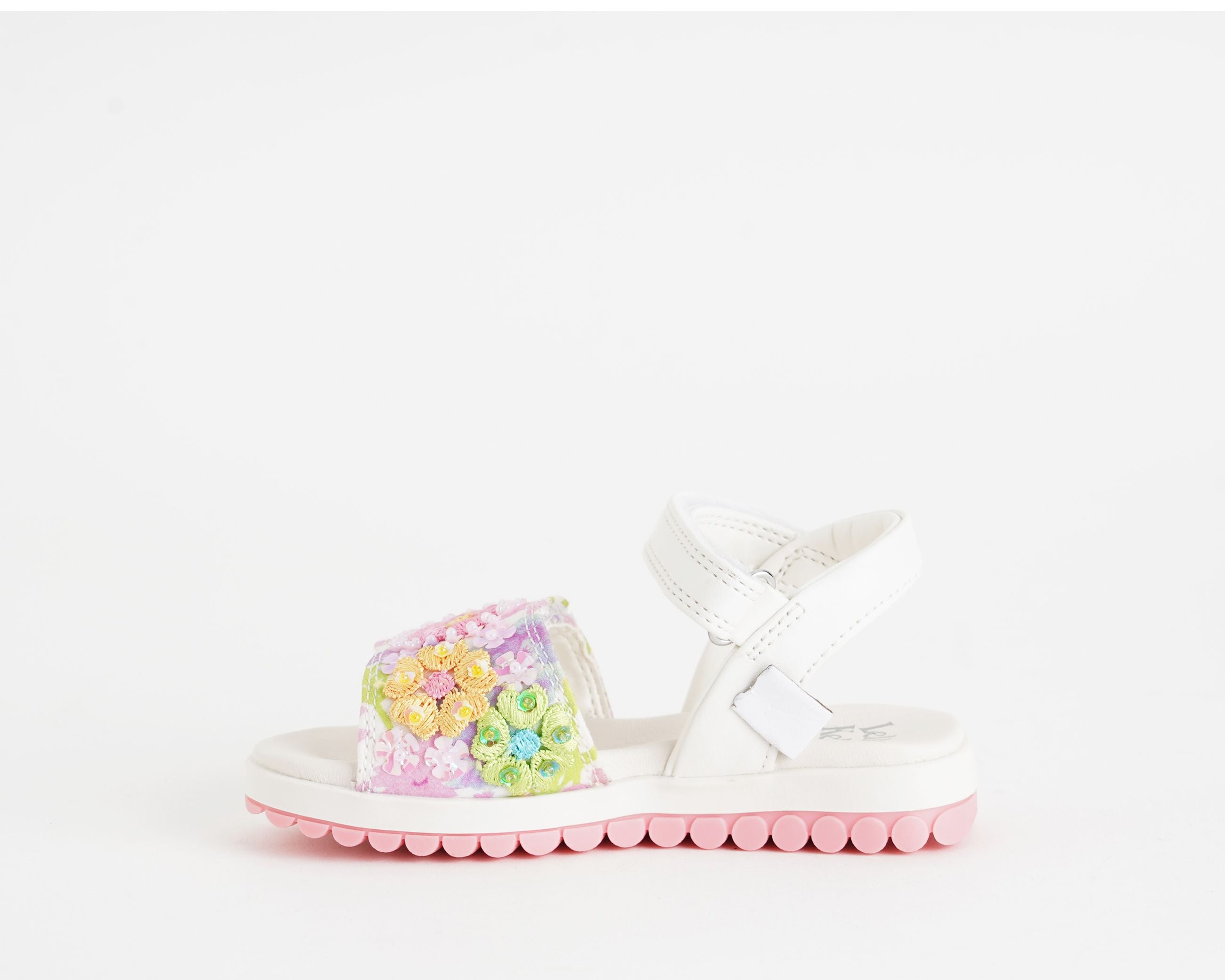 Sandalo Lelli Kelly Eloise bambina bianco fantasia floreale con perline e paillettes ricamate