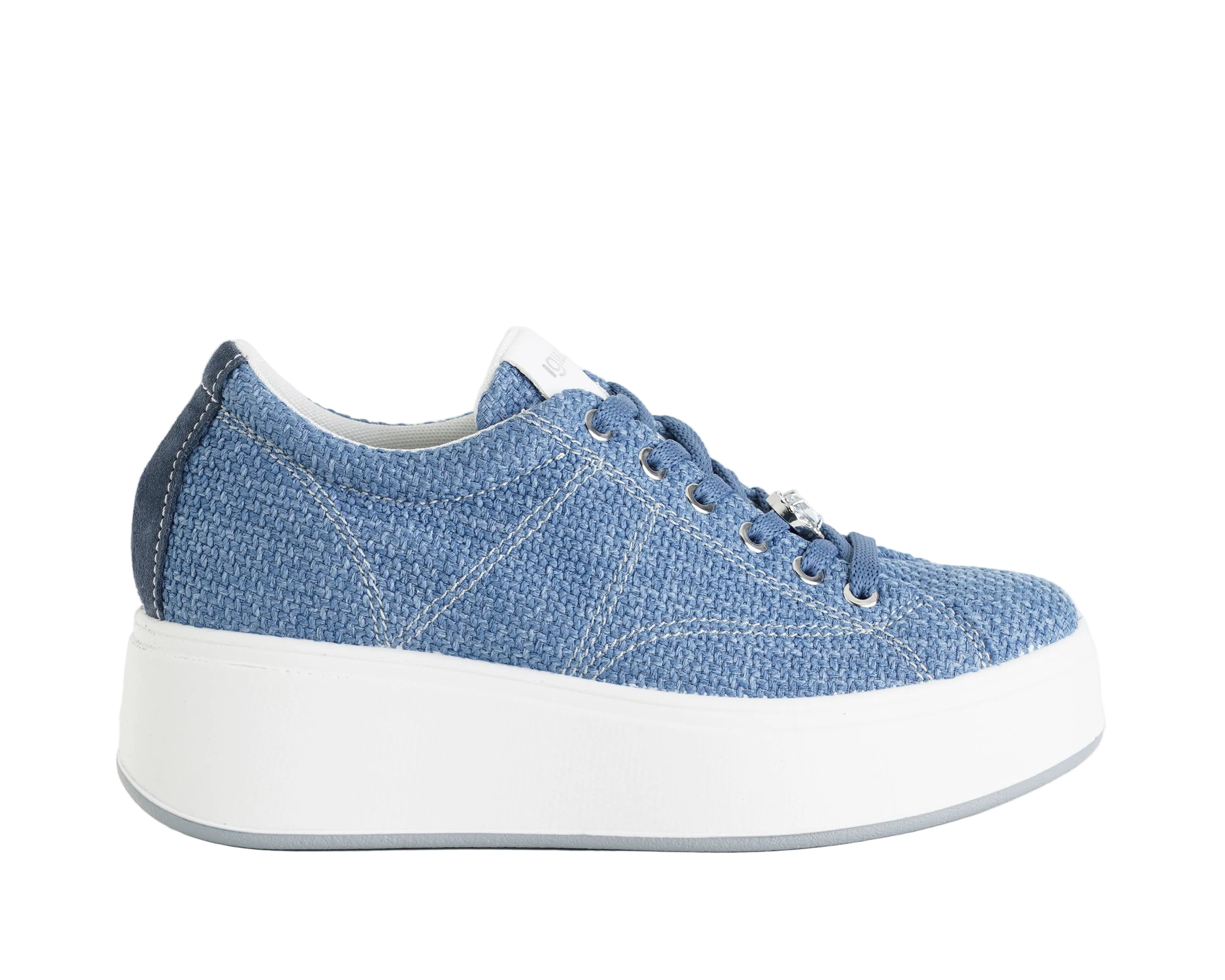 Sneakers con zeppa IGI&CO 1146800 in tessuto denim da donna, plantare rimovibile, soletta in pelle, suola in gomma, altezza 55 mm