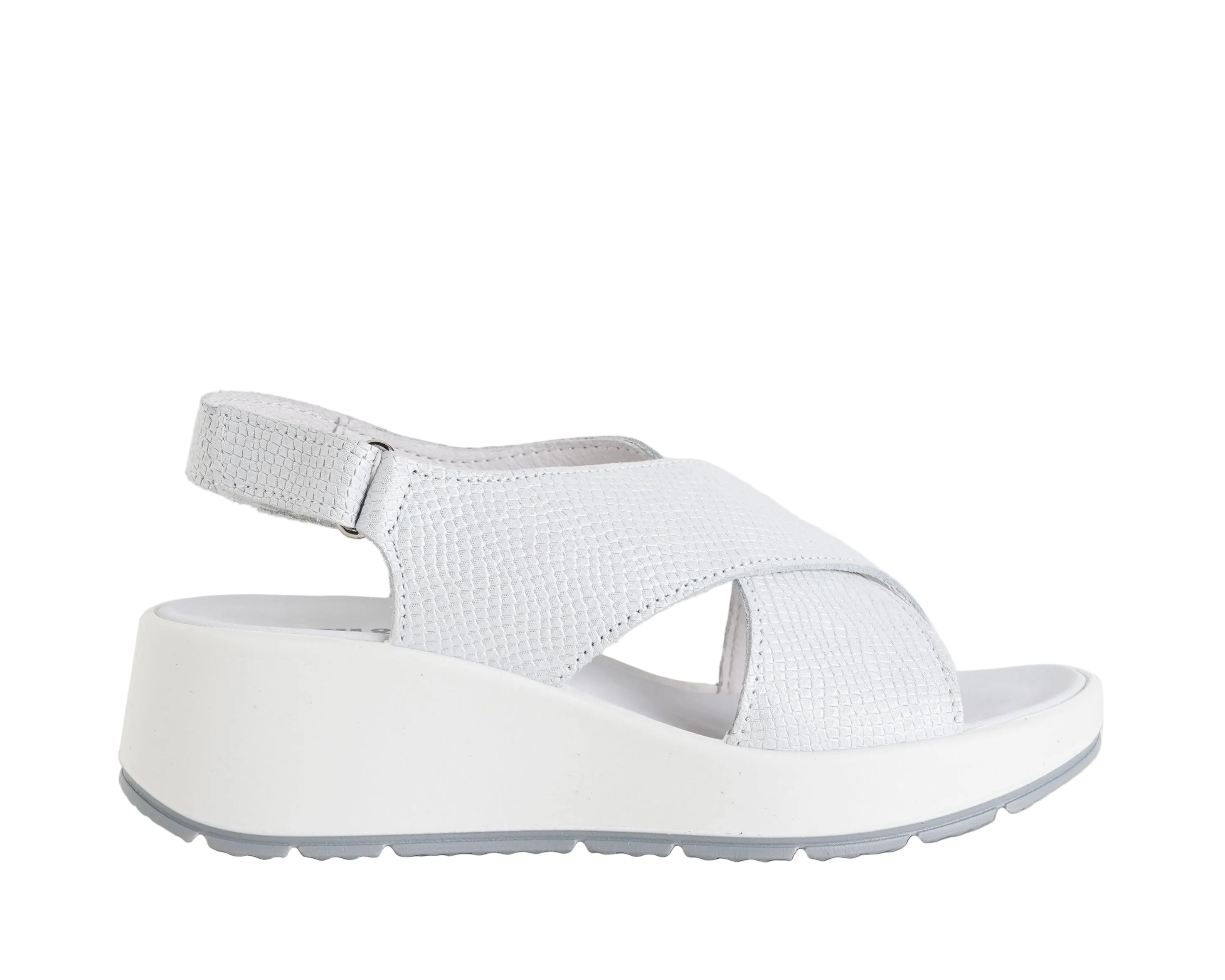 Sandali con zeppa IGI&CO 1163422 in nabuk bianco da donna, cinturino con strappo, suola in gomma, altezza 50 mm