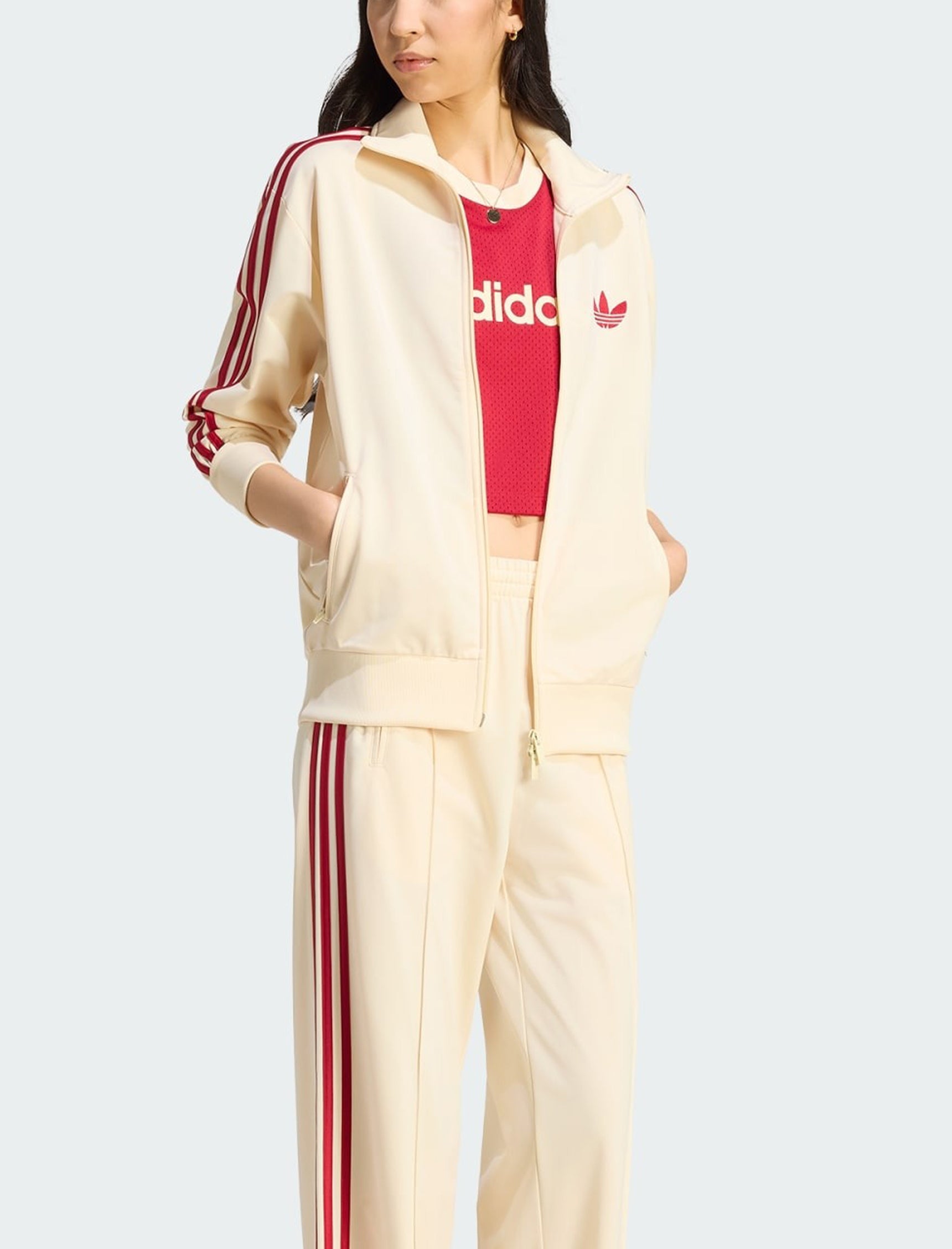 Felpa Adidas Firebird larga KS4674 Warm Vanilla / Team Victory Red