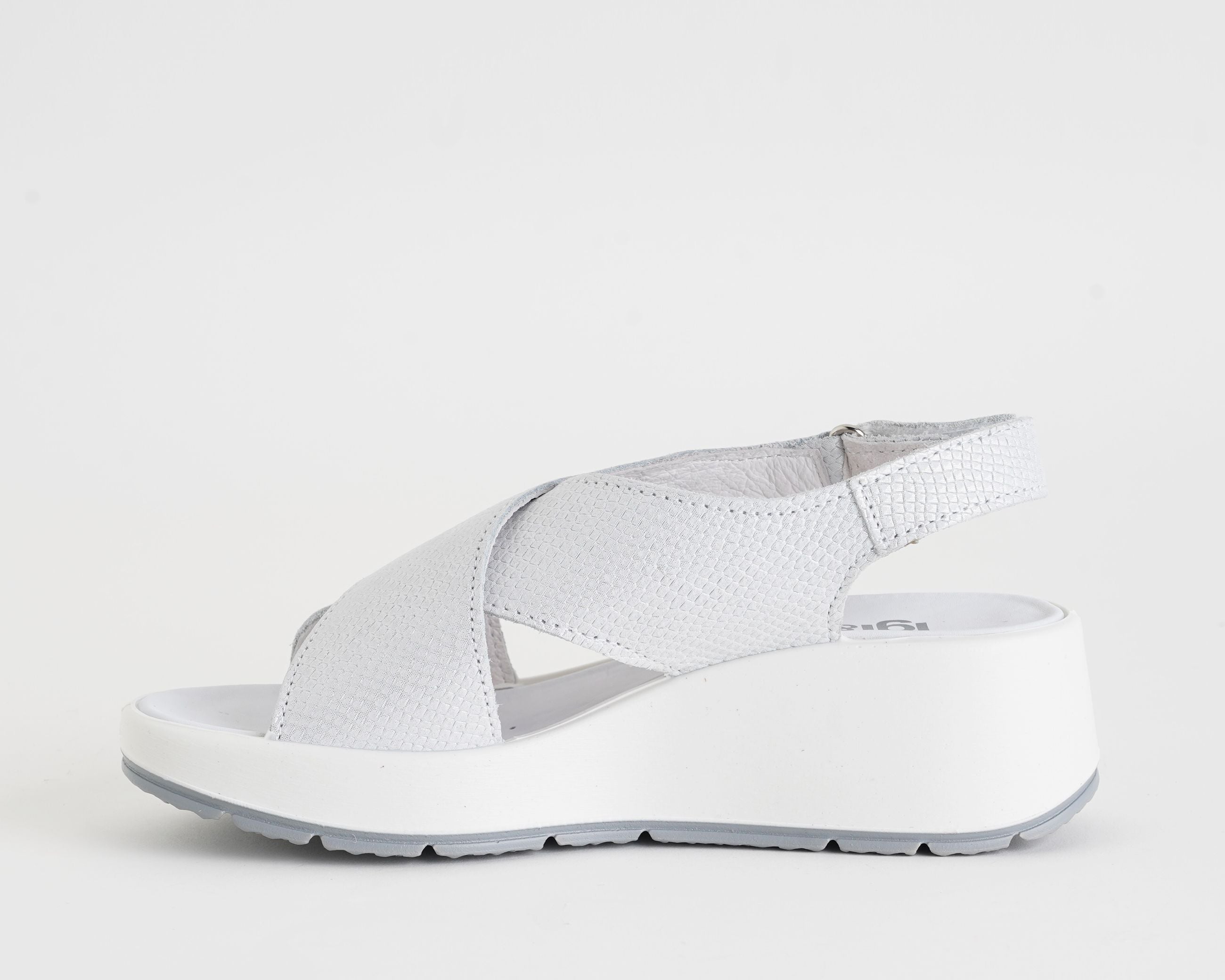 Sandali con zeppa IGI&CO 1163422 in nabuk bianco da donna, cinturino con strappo, suola in gomma, altezza 50 mm