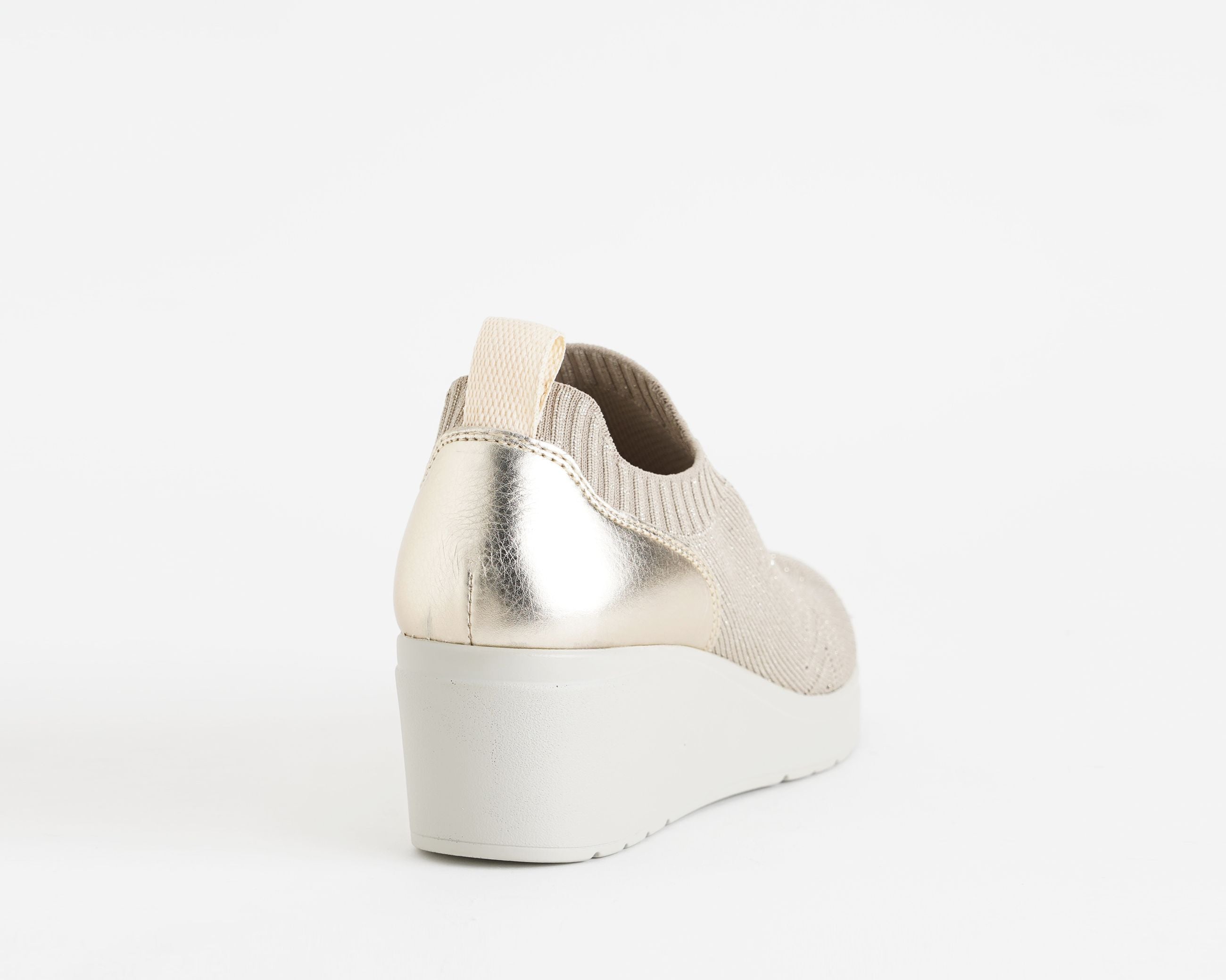 Sneakers slip-on Melluso K53013Q canvas beige gold suola gomma donna vista posteriore