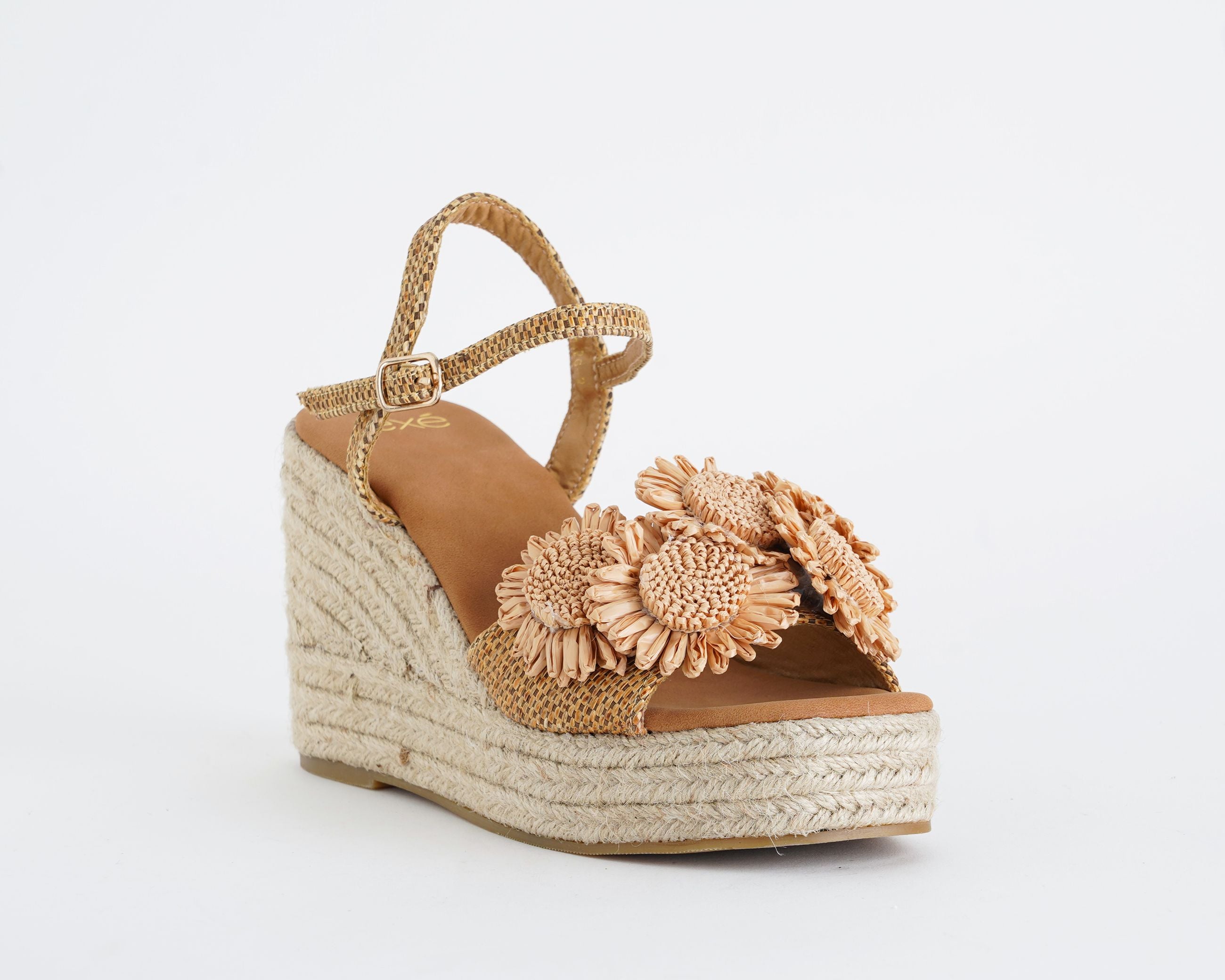 Sandalo donna EXE OM26-2 Taupe in raffia con zeppa in corda 95 mm