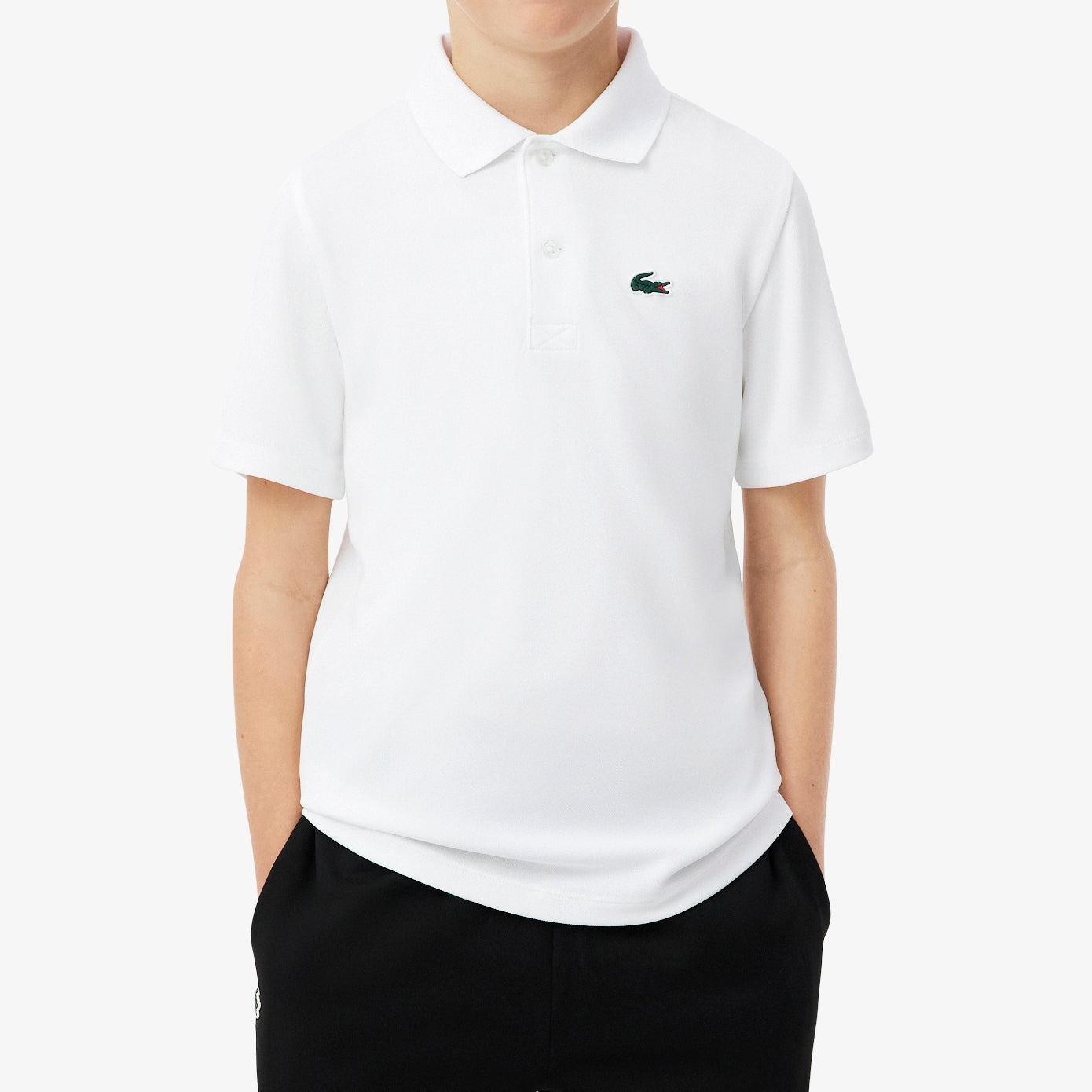 Polo Lacoste DJ0824 bianco unisex bambino - tecnologia Ultra Dry, poliestere elasticizzato, taglie 8A-16A