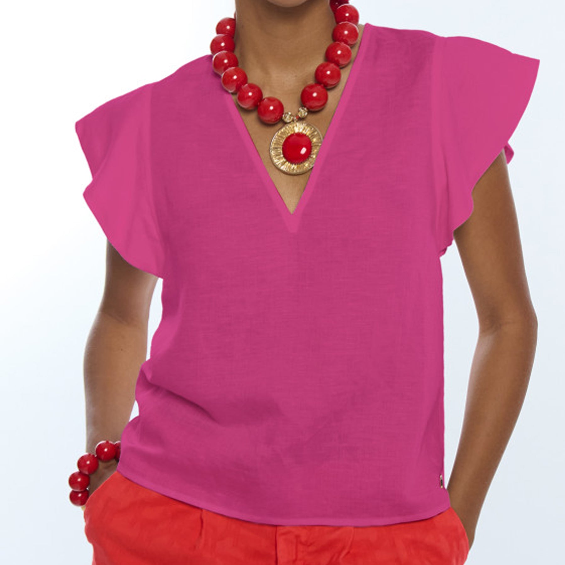 Blusa con volant manica corta Lola Casdemunt LS2615099 Fuxia