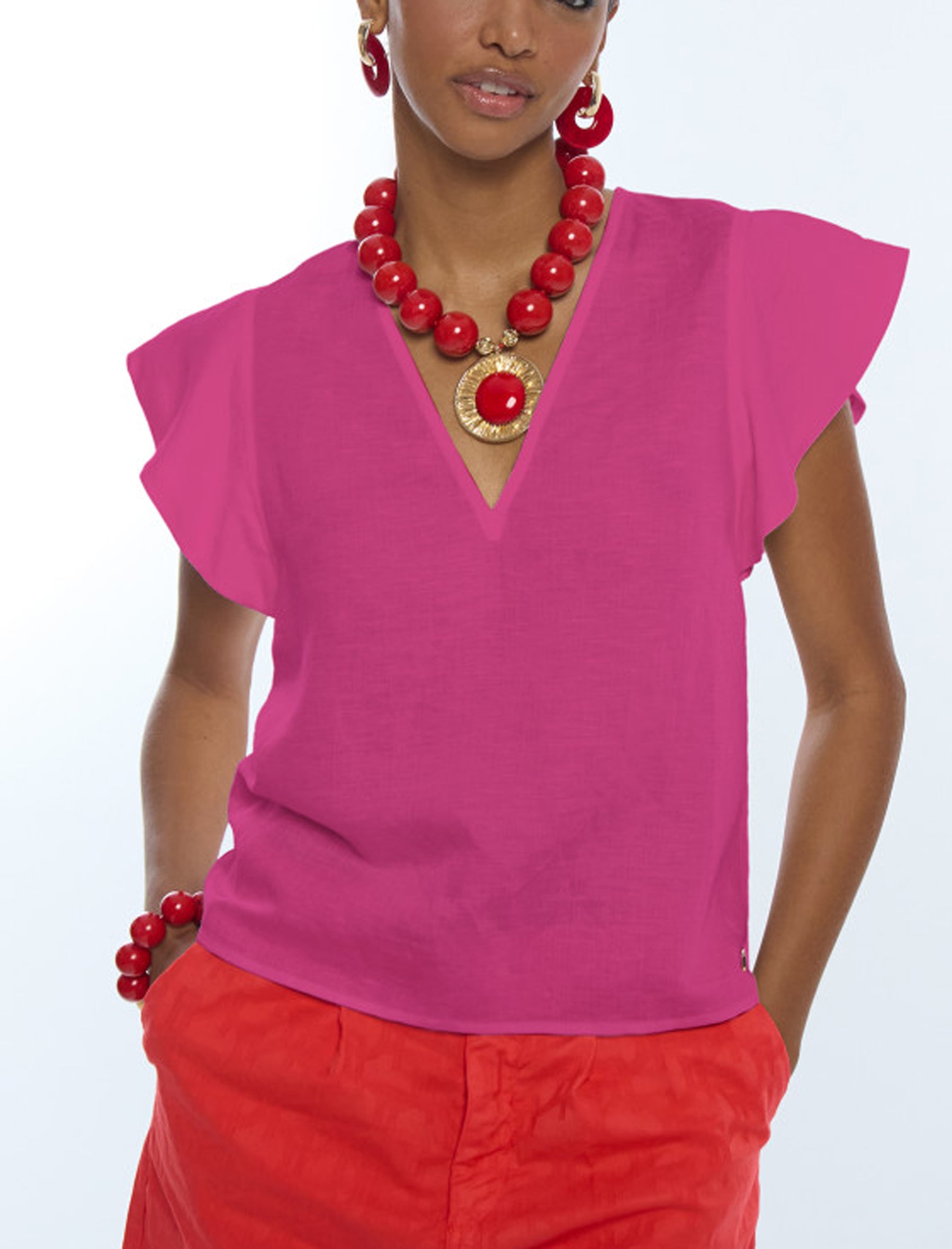 Blusa con volant manica corta Lola Casdemunt LS2615099 Fuxia