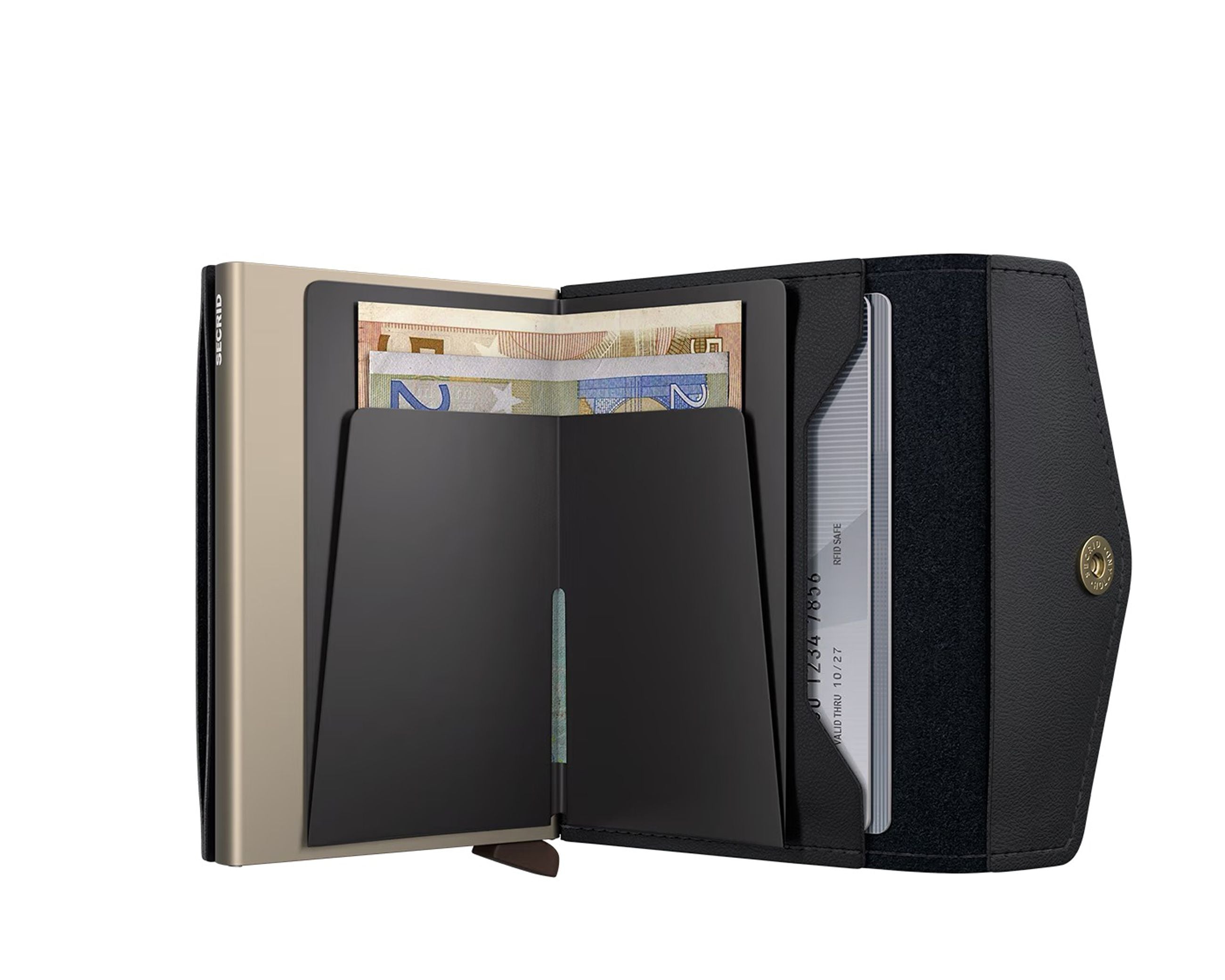 Portafoglio Secrid EOR-Black colore Black – envelope wallet in pelle con protezione RFID e chiusura a bottone