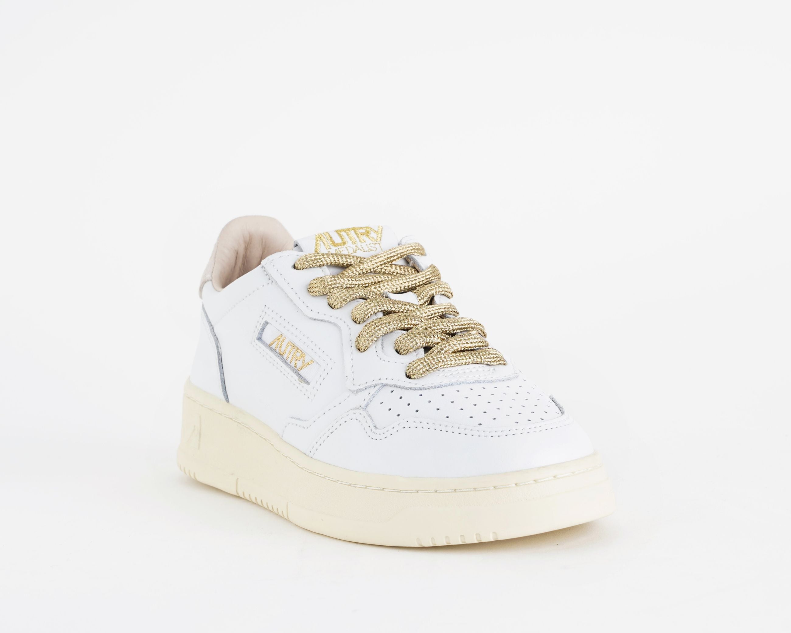 AUTRY Medalist Low AULW SW01 sneakers donna pelle bianca lurex oro