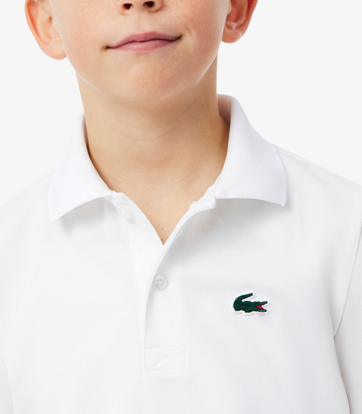 Polo Lacoste DJ0824 bianco unisex bambino - tecnologia Ultra Dry, poliestere elasticizzato, taglie 8A-16A