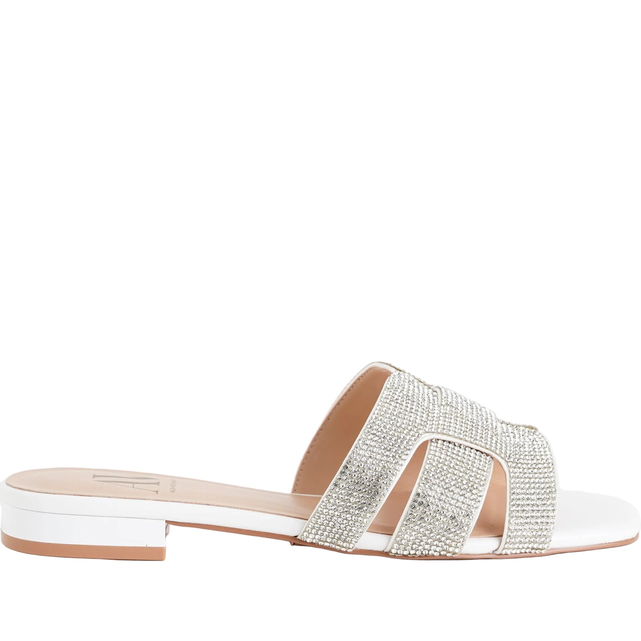 Ciabatta con strass L'Amour by Albano AV7028 Donna Bianco – vista frontale, tomaia in tessuto con strass e suola in gomma tacco 20 mm