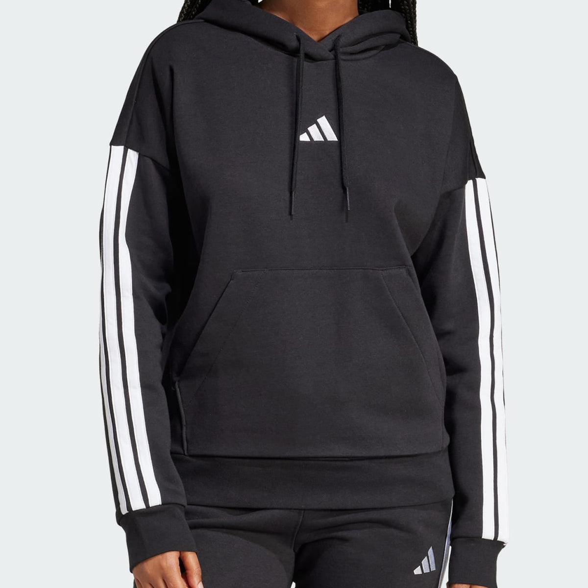 Felpa con cappuccio Adidas Essentials 3-Stripes JX2538 Black/White Donna