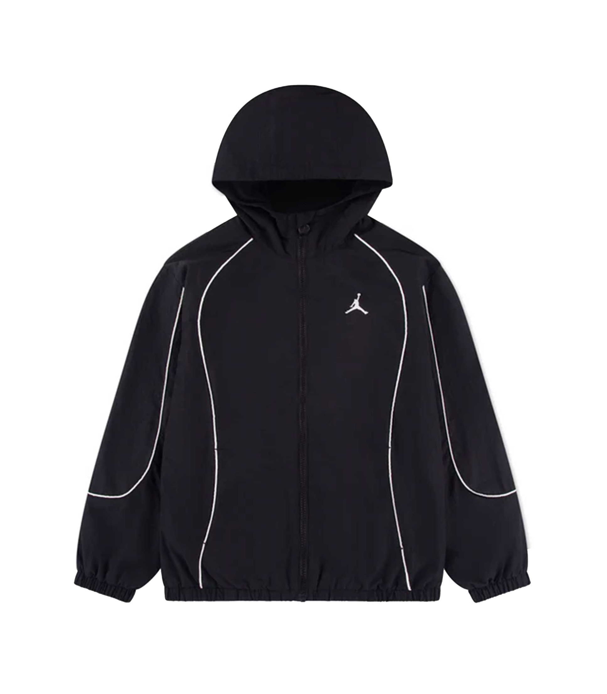 Giacca Jordan JDB Color Block 95F395-023 k-way cappuccio piping contrasto logo Jumpman nero bambino vista frontale