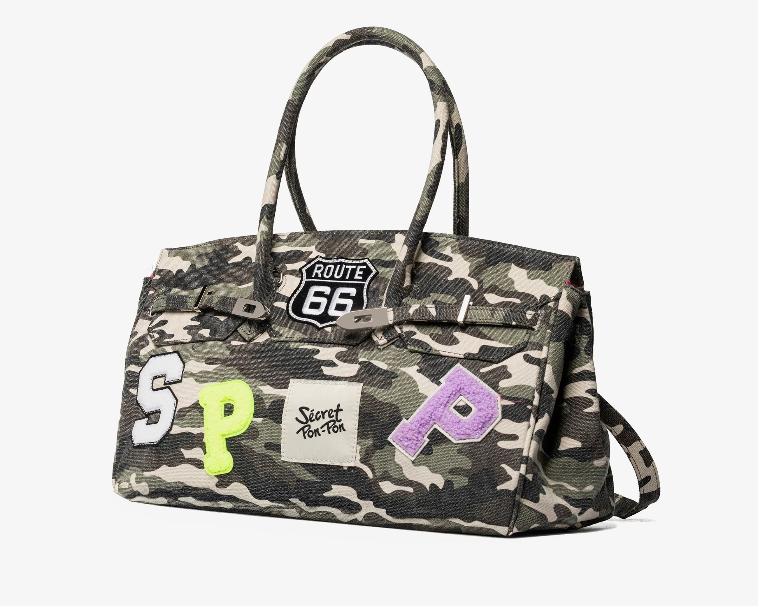 Borsa a spalla Sécret Pon-Pon Grace Canvas M Camouflage Donna – tracolla regolabile, chiusura zip, H.24,5xL.40xP.15 cm