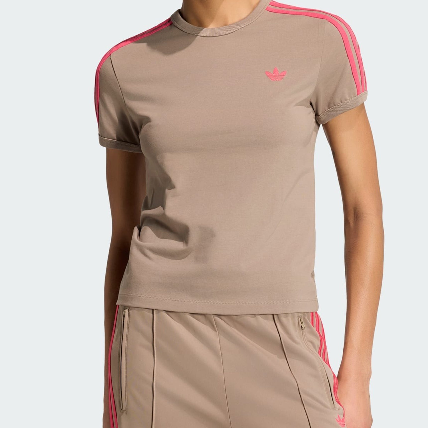 T-Shirt Adidas 3 Stripes KU8192 Khaki Six / Power Pink