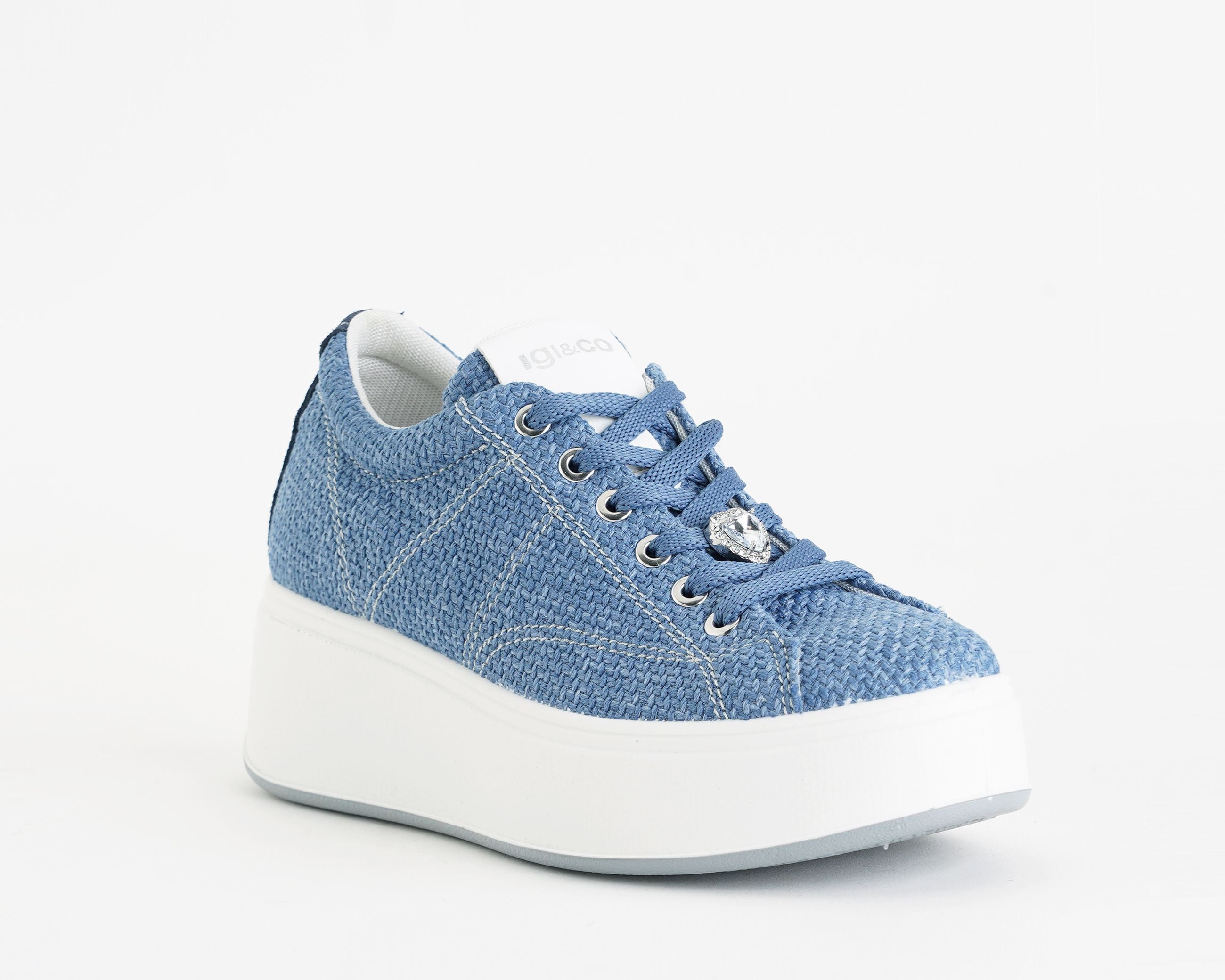 Sneakers con zeppa IGI&CO 1146800 in tessuto denim da donna, plantare rimovibile, soletta in pelle, suola in gomma, altezza 55 mm