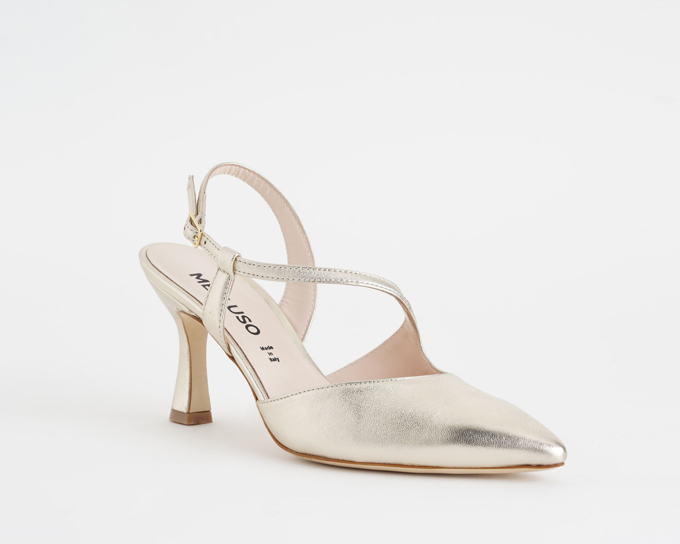 Decolletè Melluso E1634Q platino pelle cinturino regolabile tacco donna vista semi laterale