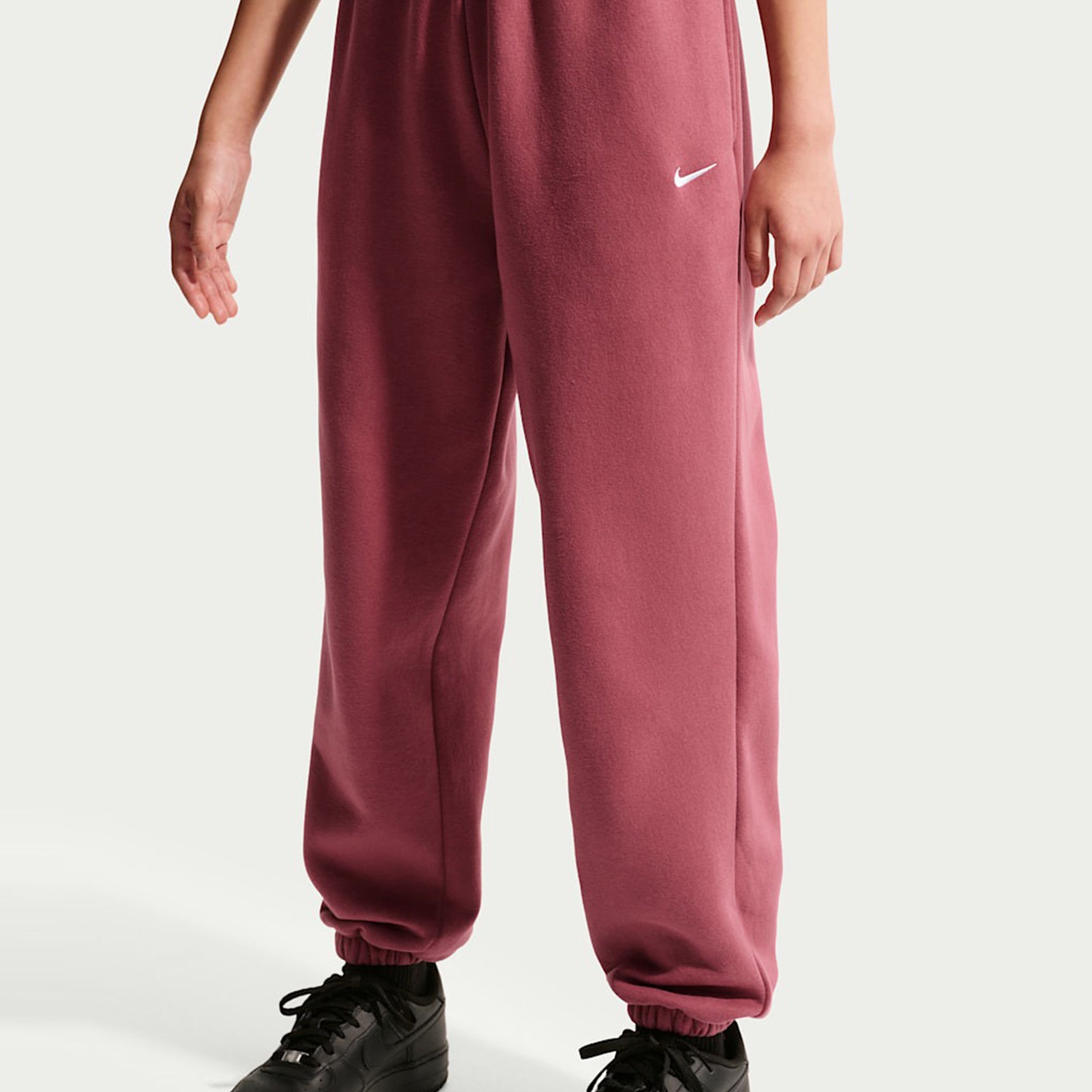 Pantaloni loose fit Nike Studio Fleece IM4905-654 Pink Smoke/(White) Unisex bambino