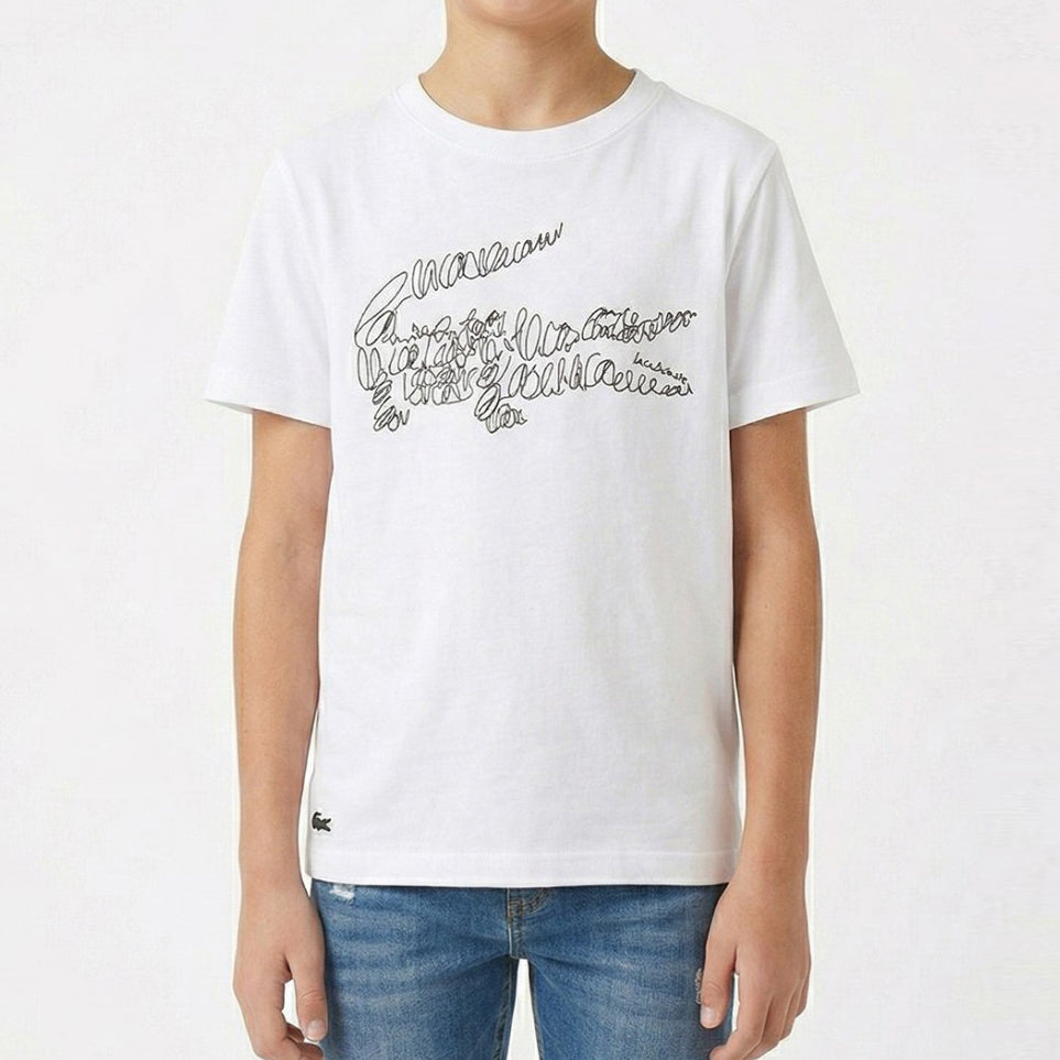 T-Shirt Lacoste bambino bianca in cotone – 947832-W8L