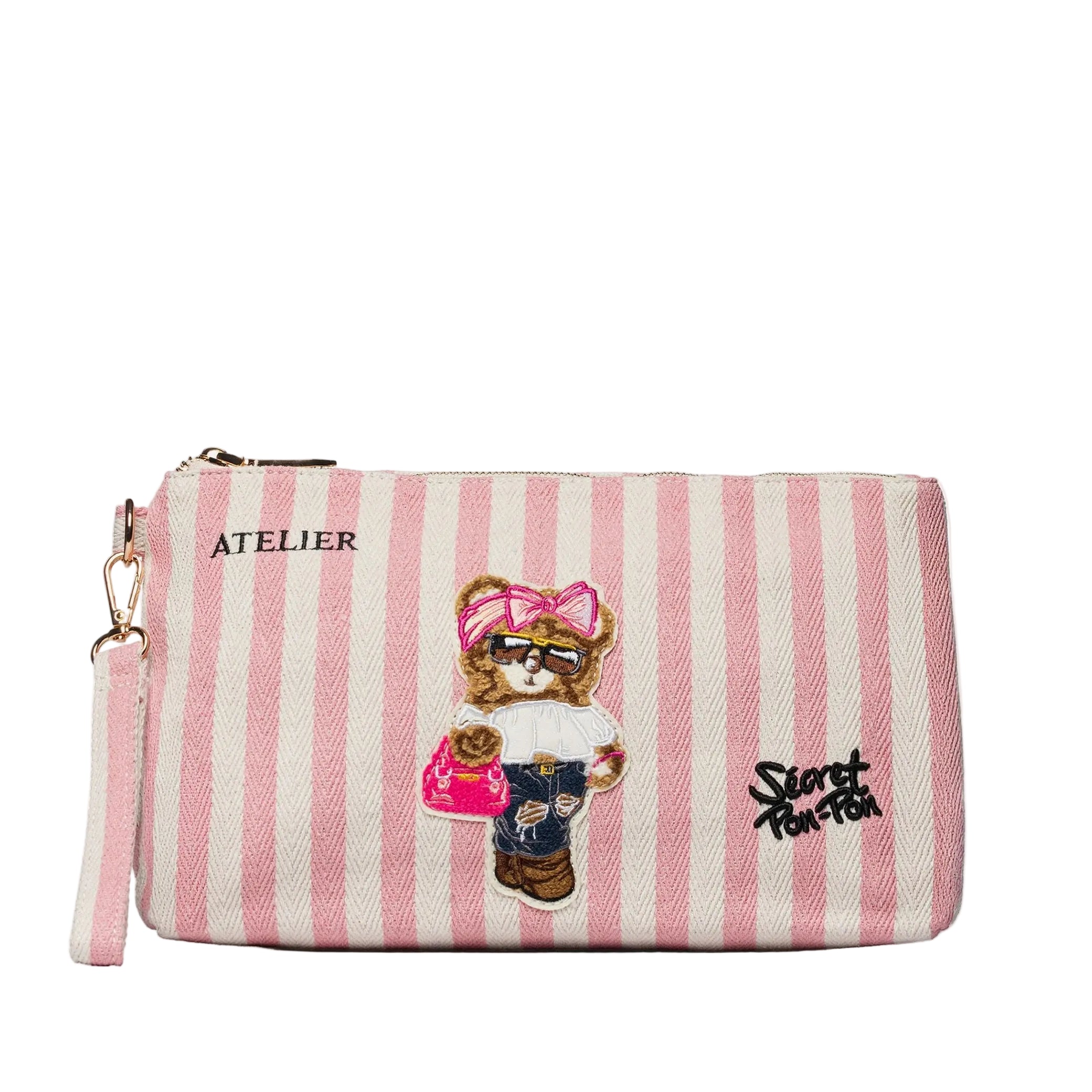 Pouch Sécret Pon-Pon Saint Tropez Pouch Beige/Rose Donna – chiusura zip, gancio polso, H.19xL.30xP.12 cm