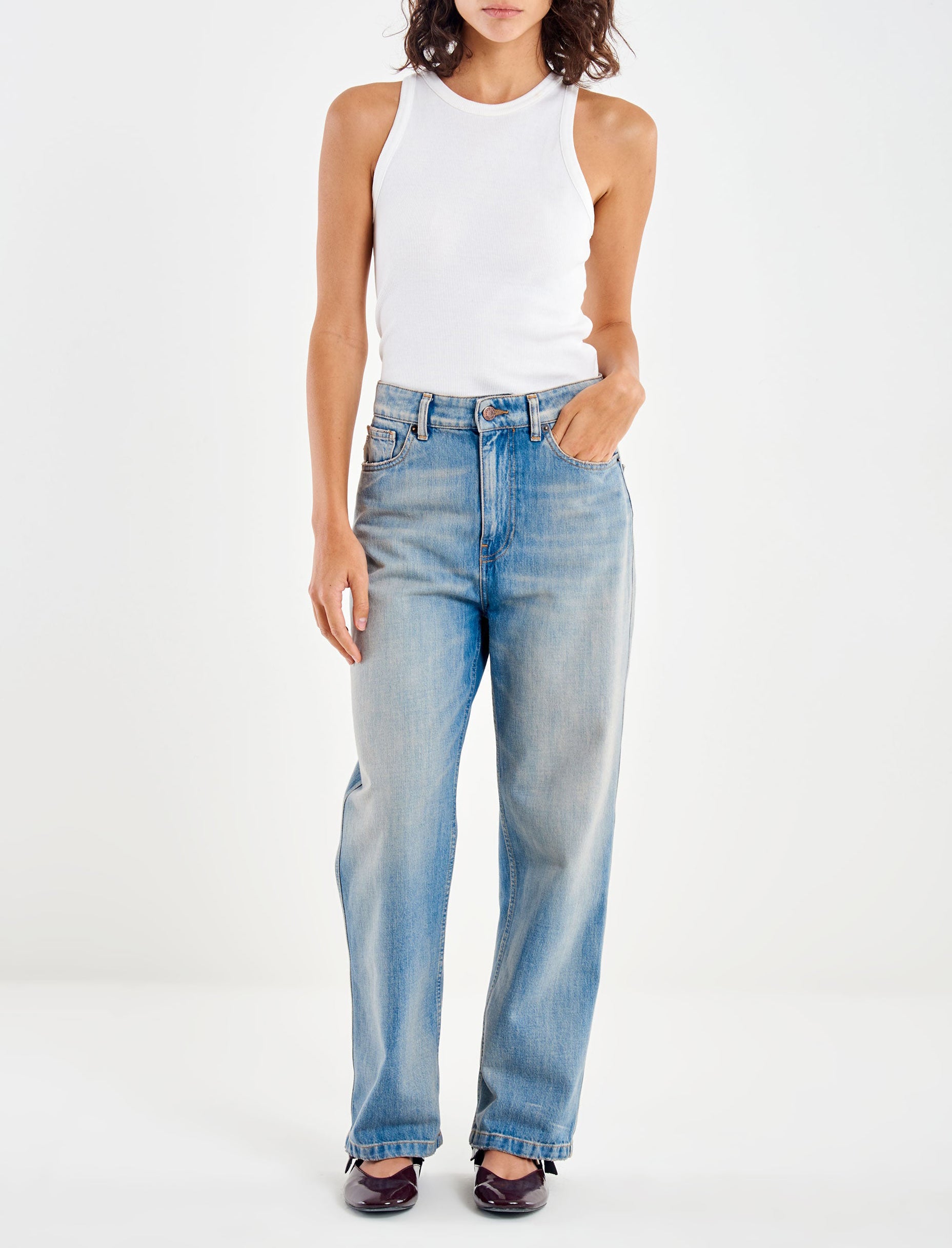 Jeans Vicolo Icon Kate DAB5092 vita alta straight fit denim chiaro effetto vintage donna