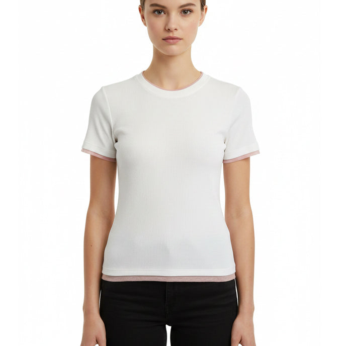 T-Shirt costine Le Streghe P26DL421 Bianco/Rosa