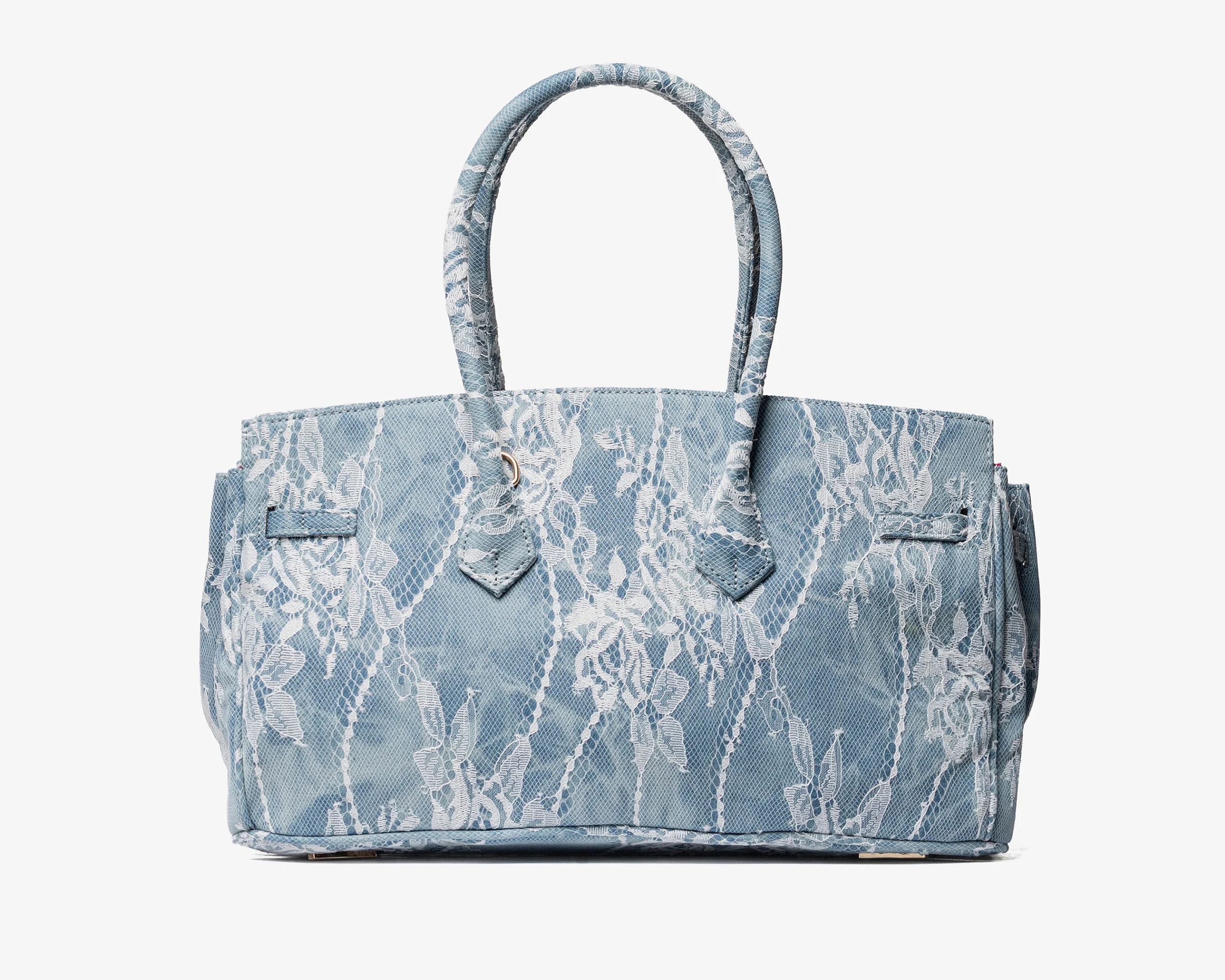 Borsa a spalla Sécret Pon-Pon Grace M Lace Denim Donna – tracolla regolabile, chiusura zip, H.24,5xL.40xP.15 cm