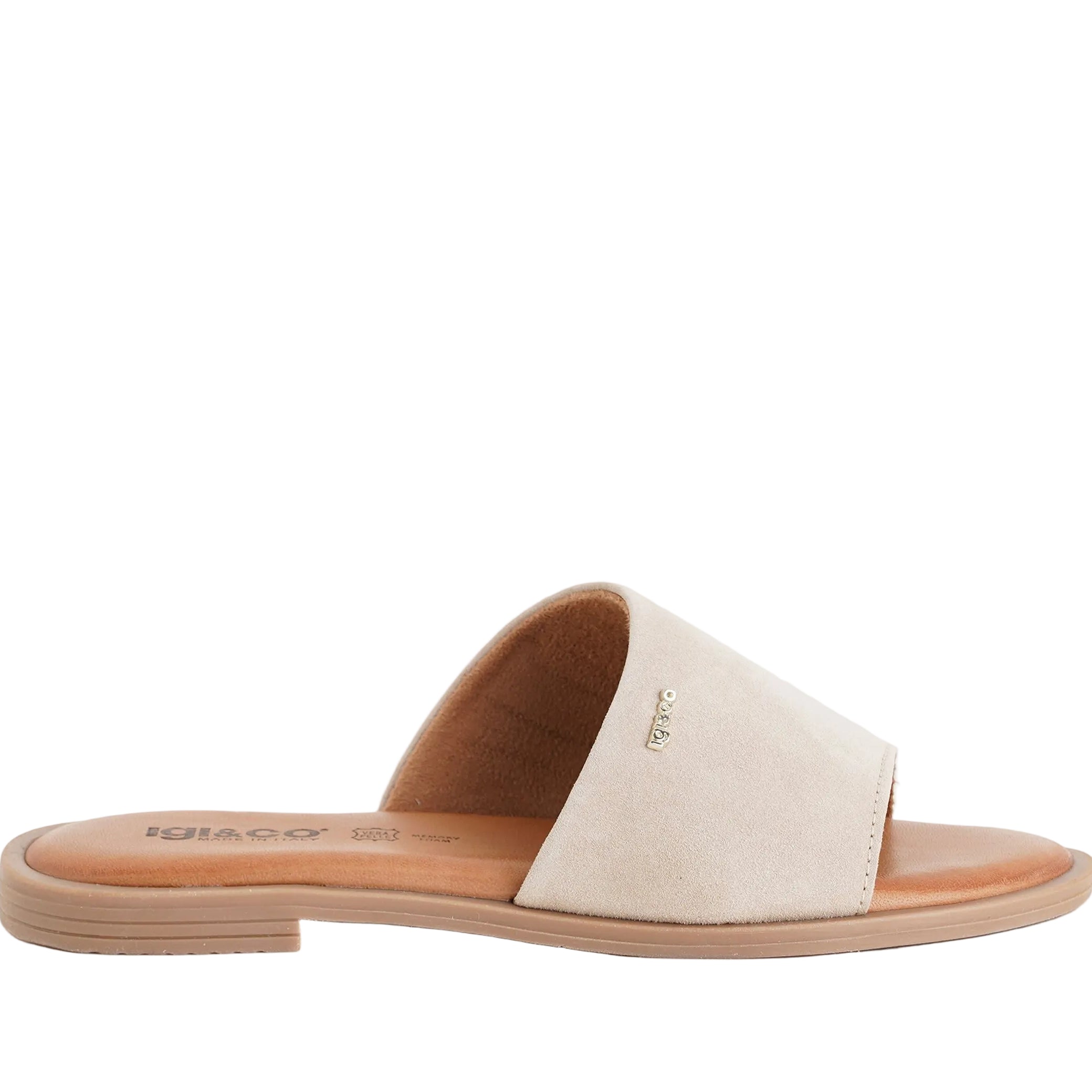 Sandalo basso IGI&CO 1183422 beige da donna in nabuk, calzata slip-on, soletta in pelle e suola in gomma