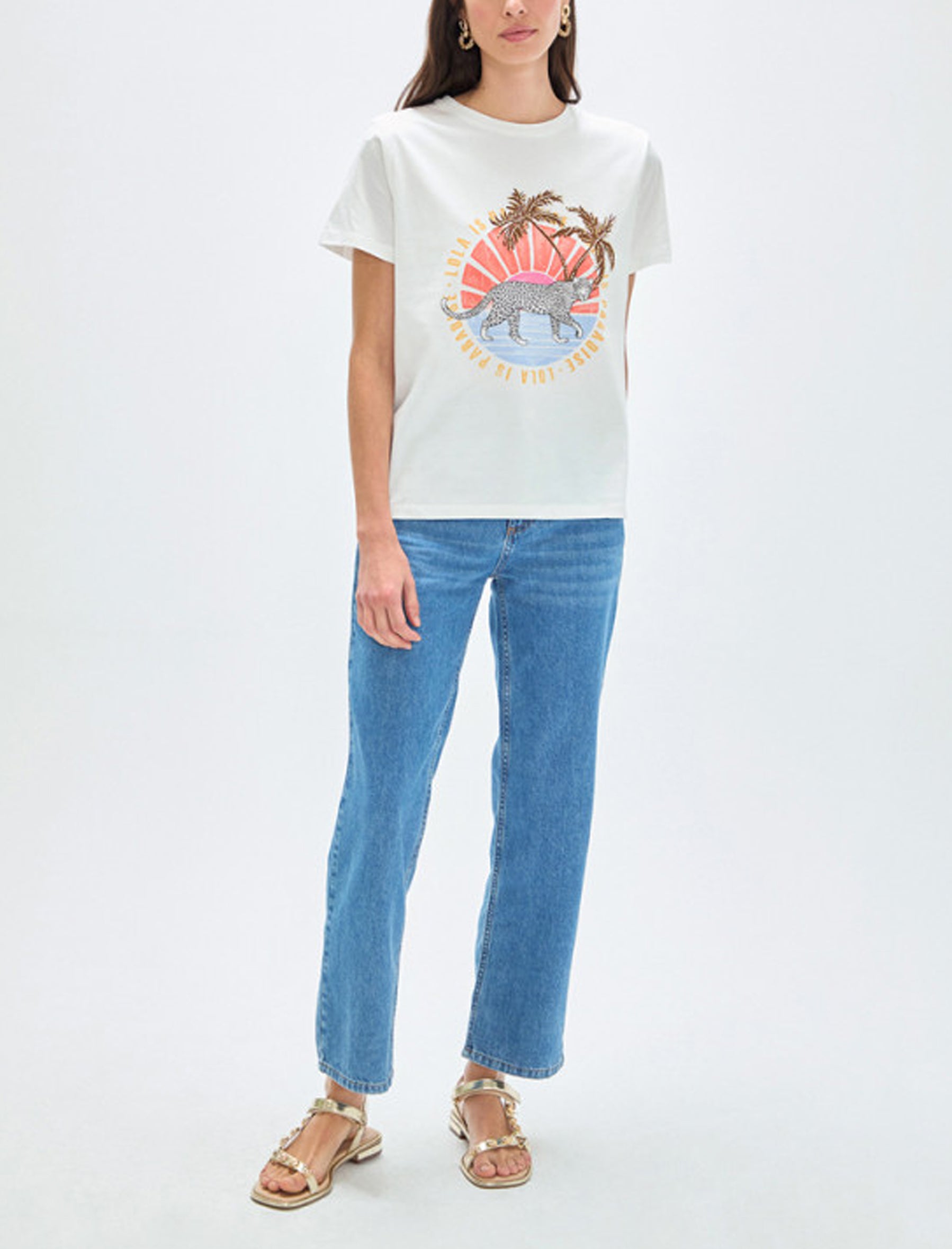T-Shirt stampa animale con palma Lola Casademunt LS2615019 Bianco