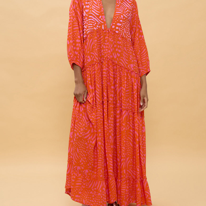 Abito lungo con stampa a pois Lola Casademunt LS2616079 Rosa/Arancione Donna