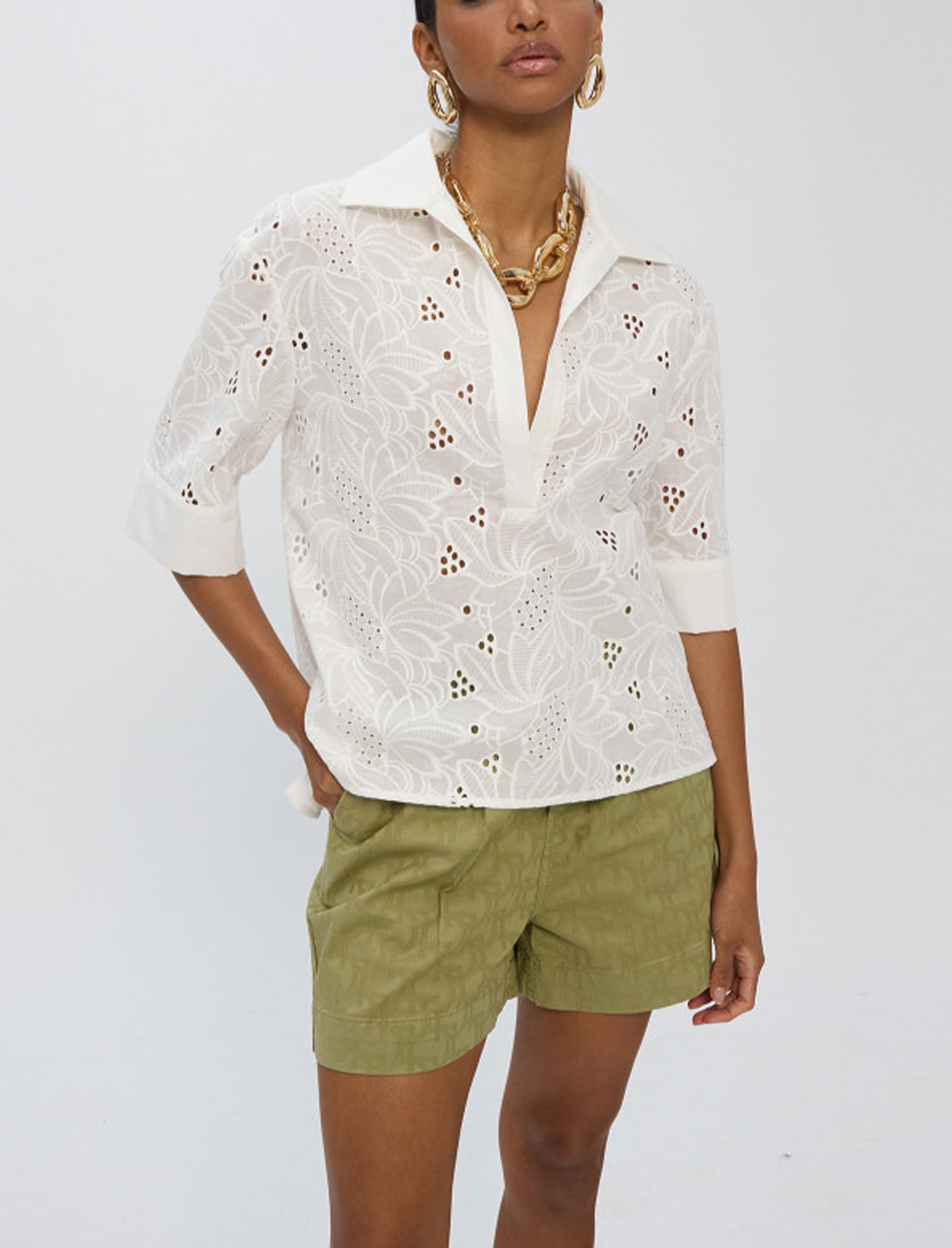 Camicia cotone collo pollo manica corta Lola Casademunt LS2615055 Bianco