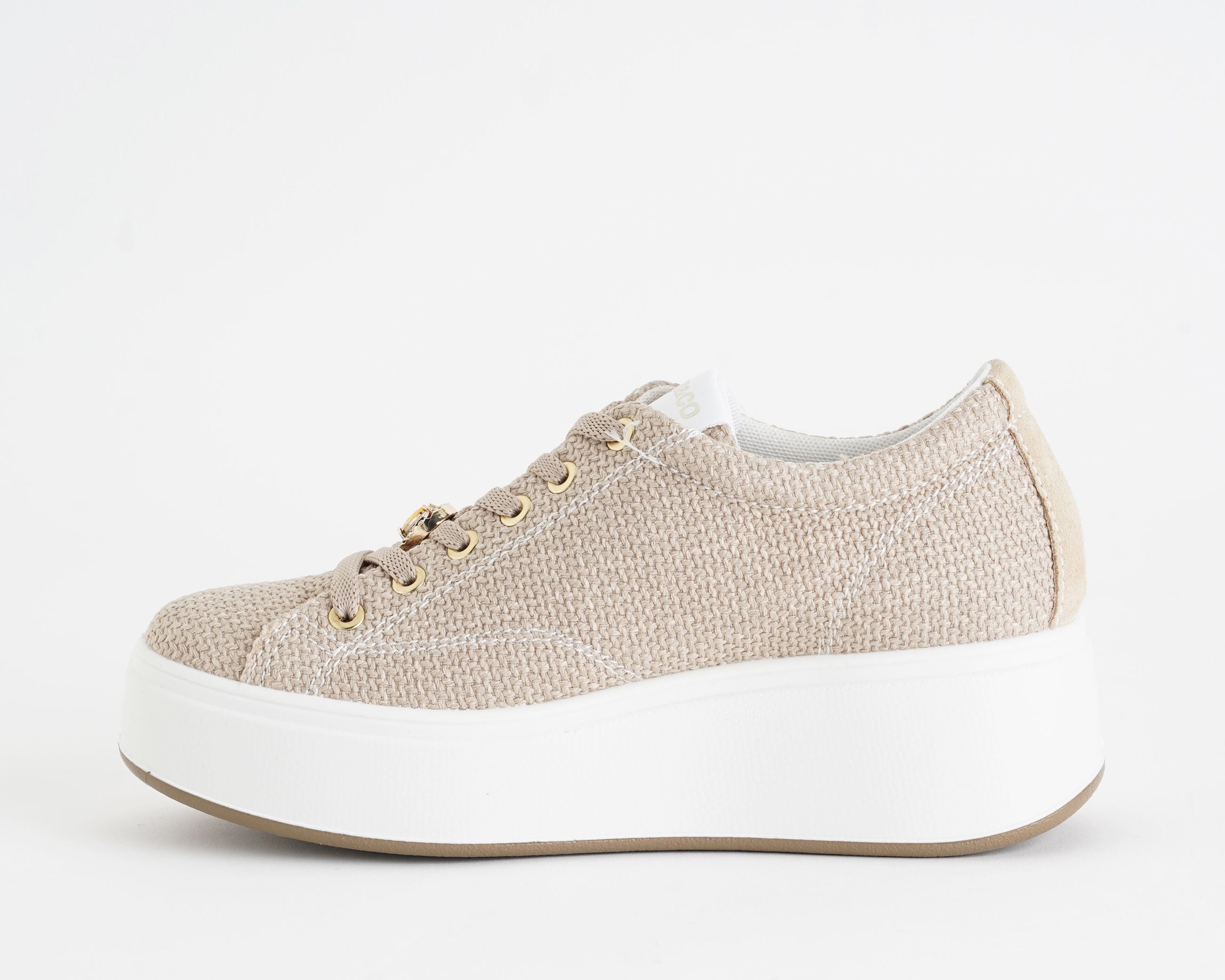Sneakers con zeppa IGI&CO 1146811 sabbia da donna, tomaia in tessuto con lacci, zeppa 50 mm