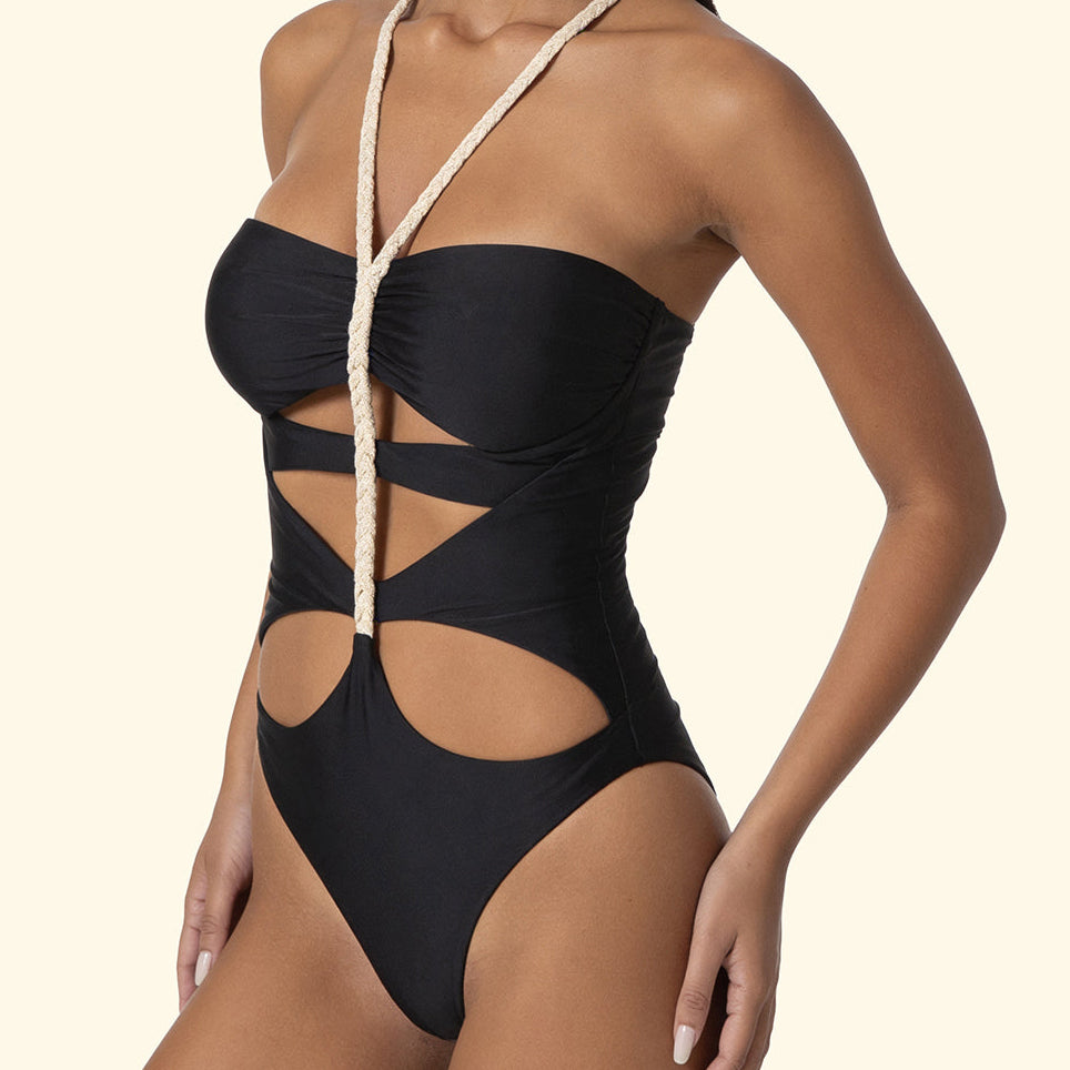 F**K FK26-SW0452BK trikini nero cut-out lurex
