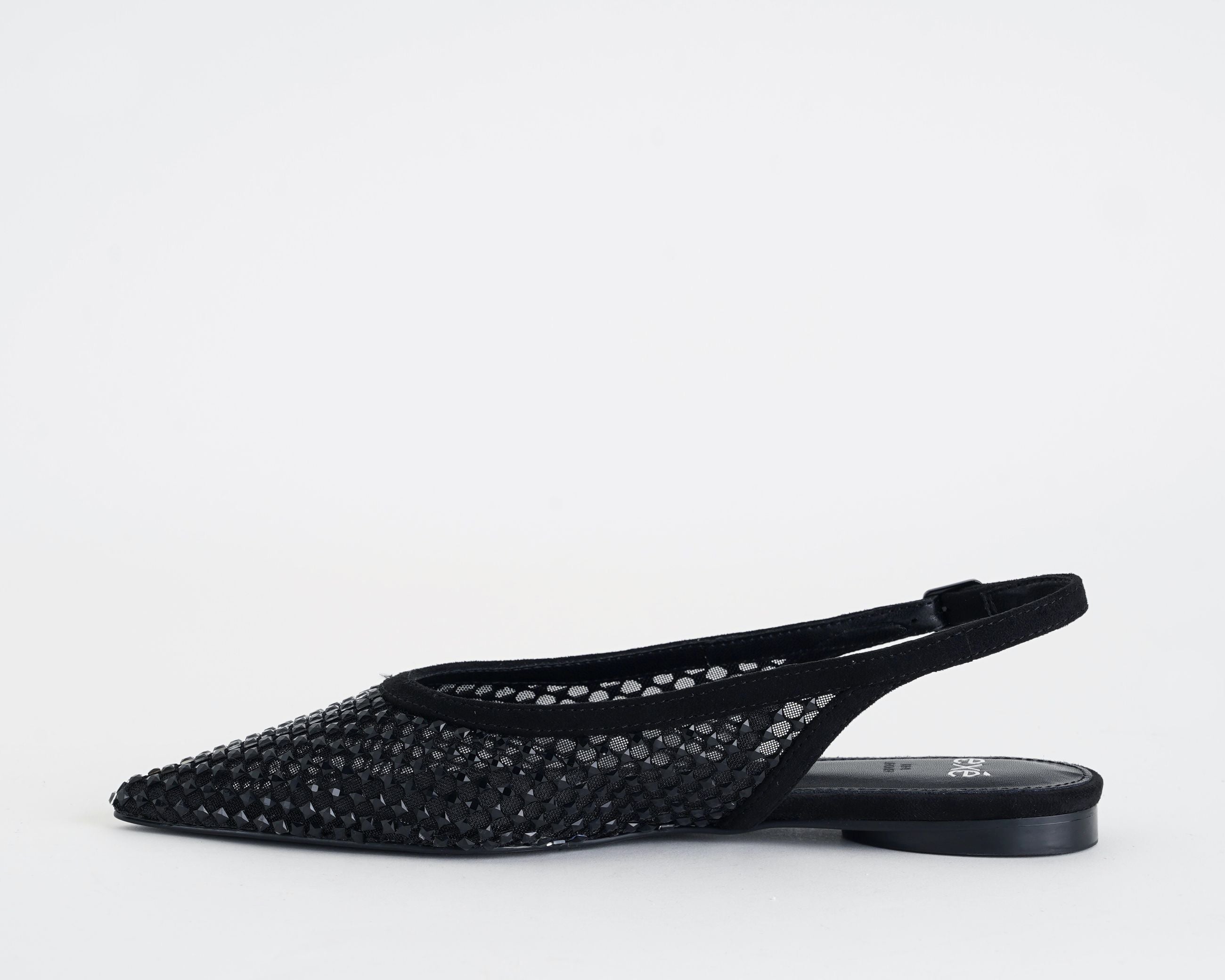 Ballerine donna EXE Miami-222 Black mesh con strass e cinturino