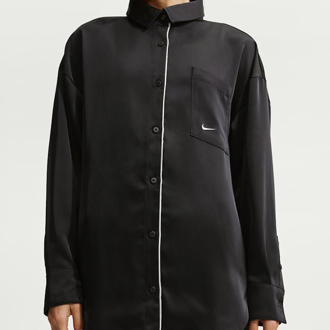 Top oversize in raso a maniche lunghe Nike IM0575-010 Nero Donna