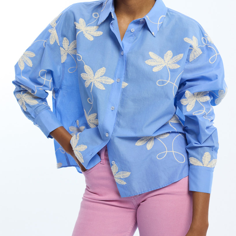 Camicia in cotone con richiami floreali Lola Casademunt LS2615089 Blu/Ecru Donna