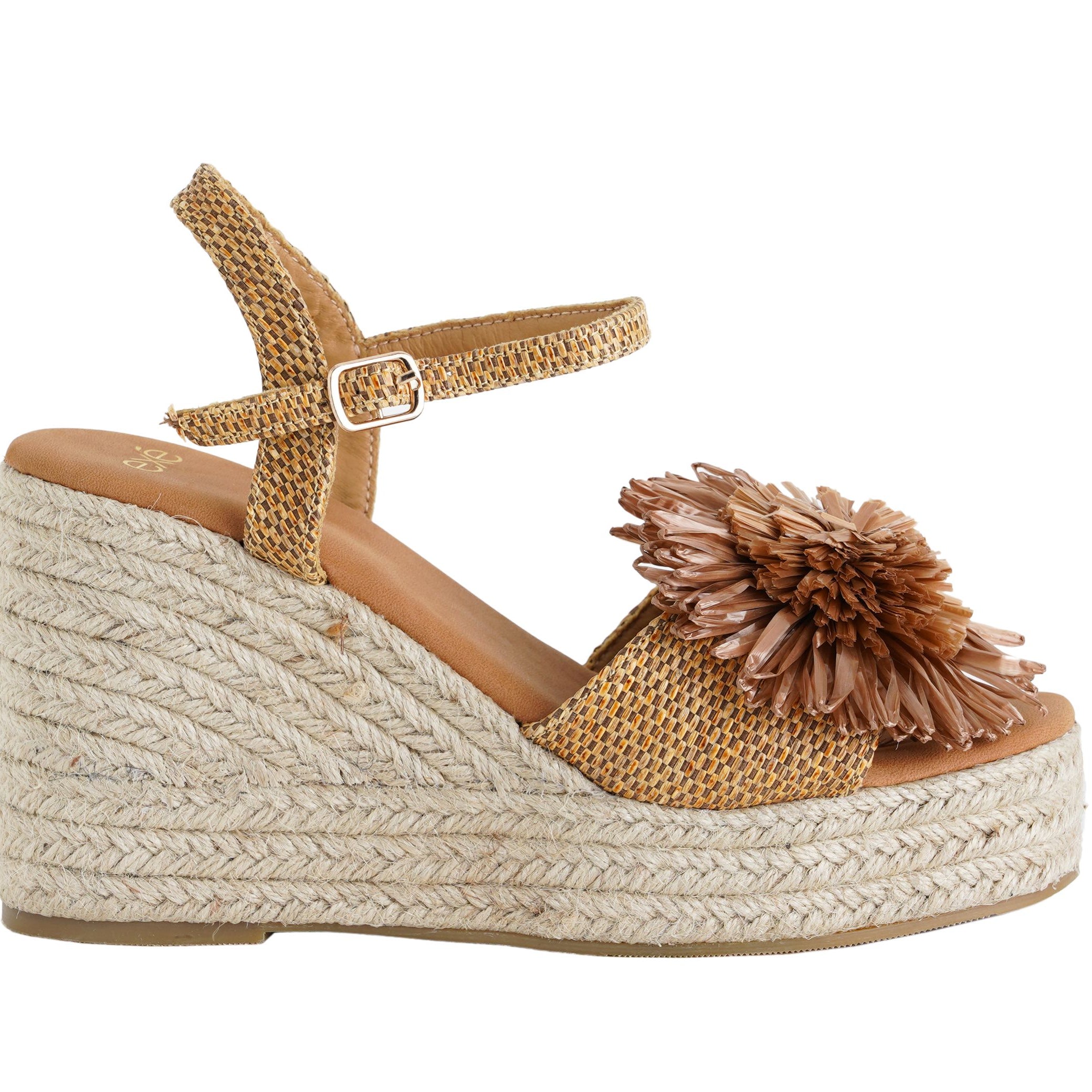 Sandalo donna EXE 2025086-L17 Taupe in raffia con zeppa in corda 95 mm