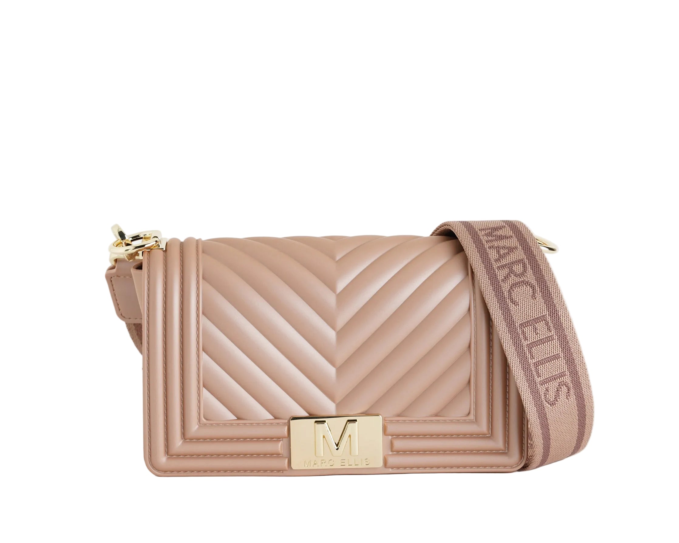 Borsa a spalla Marc Ellis Flat S Donna Moka Mousse Light Gold - Vista frontale