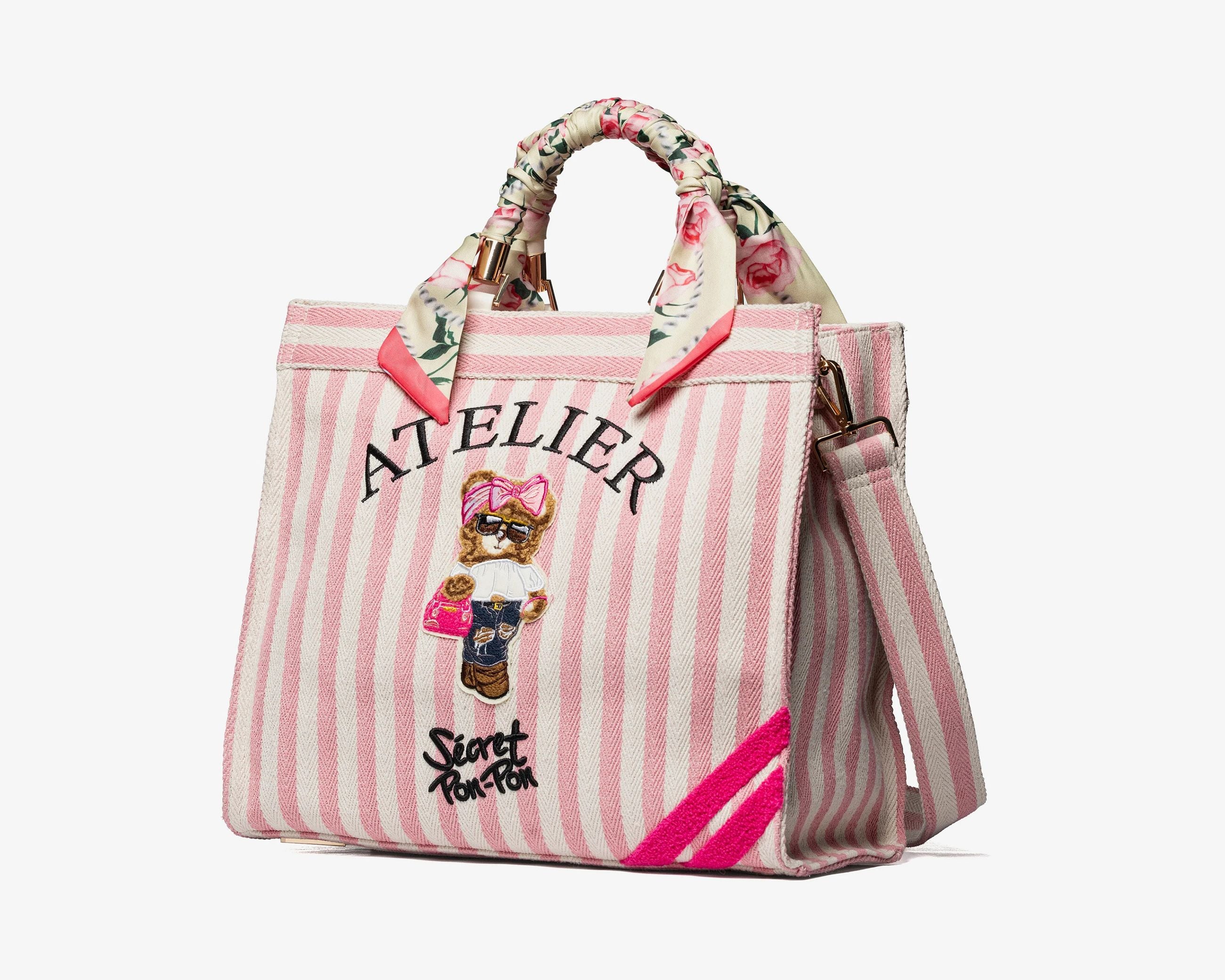Borsa a mano Sécret Pon-Pon Saint Tropez Bag M Beige/Rose Donna – tracolla regolabile, chiusura zip, H.31xL.35xP.14 cm