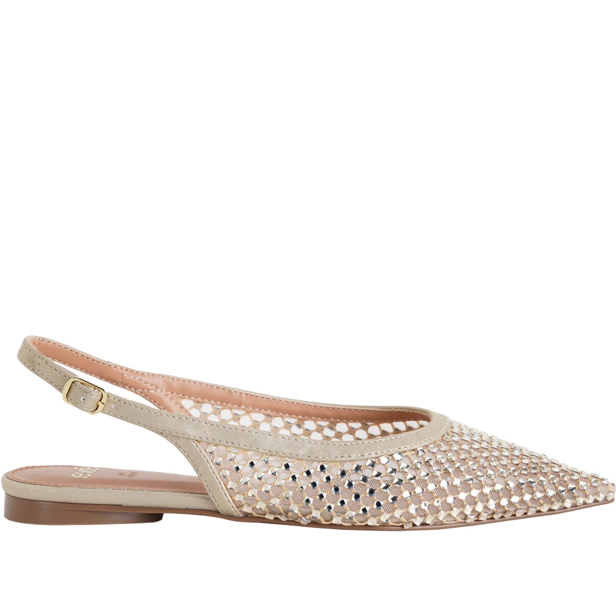 Ballerine donna EXE Miami-222 Beige Light Gold in mesh con strass