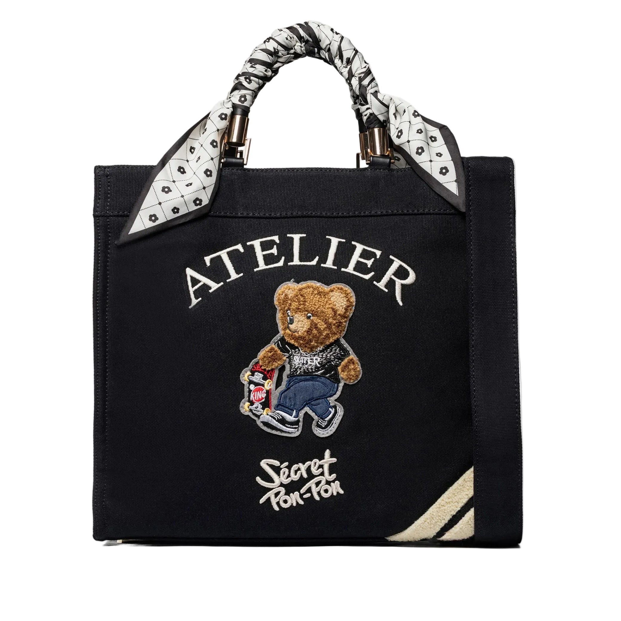 Borsa a mano Sécret Pon-Pon Saint Tropez Bag M Black Teddy Donna – tracolla regolabile, chiusura zip, H.31xL.35xP.14 cm