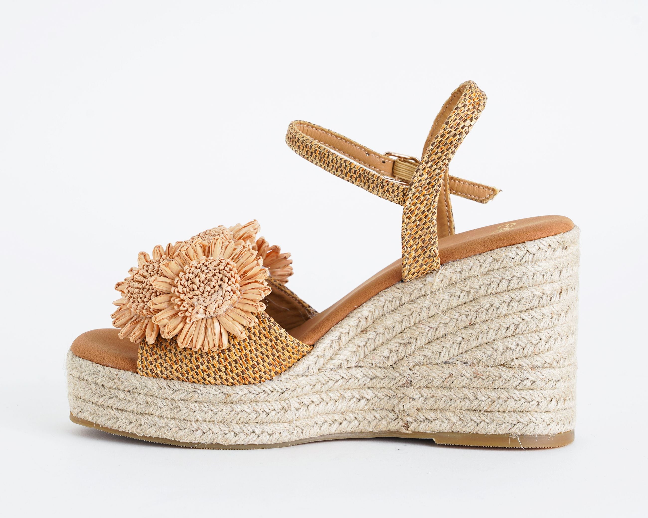 Sandalo donna EXE OM26-2 Taupe in raffia con zeppa in corda 95 mm