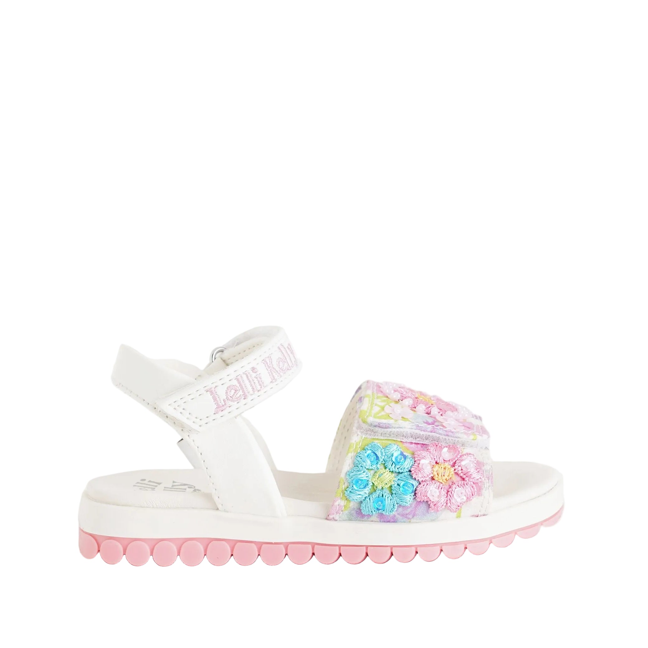 Sandalo Lelli Kelly Eloise bambina bianco fantasia floreale con perline e paillettes ricamate