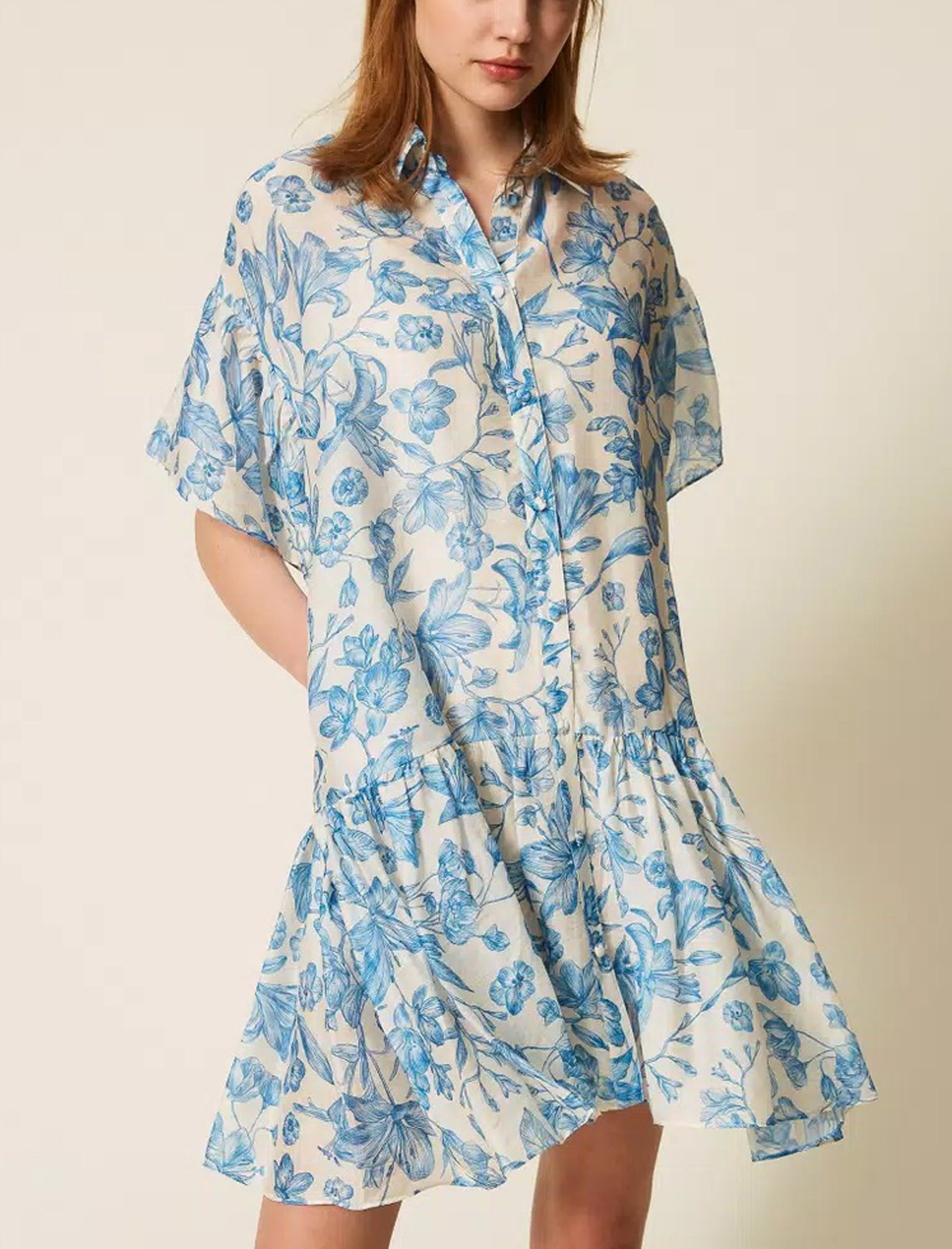 TWINSET abito corto chemisier 261LM2SGG St.Toile De Jouy Off White/Blu