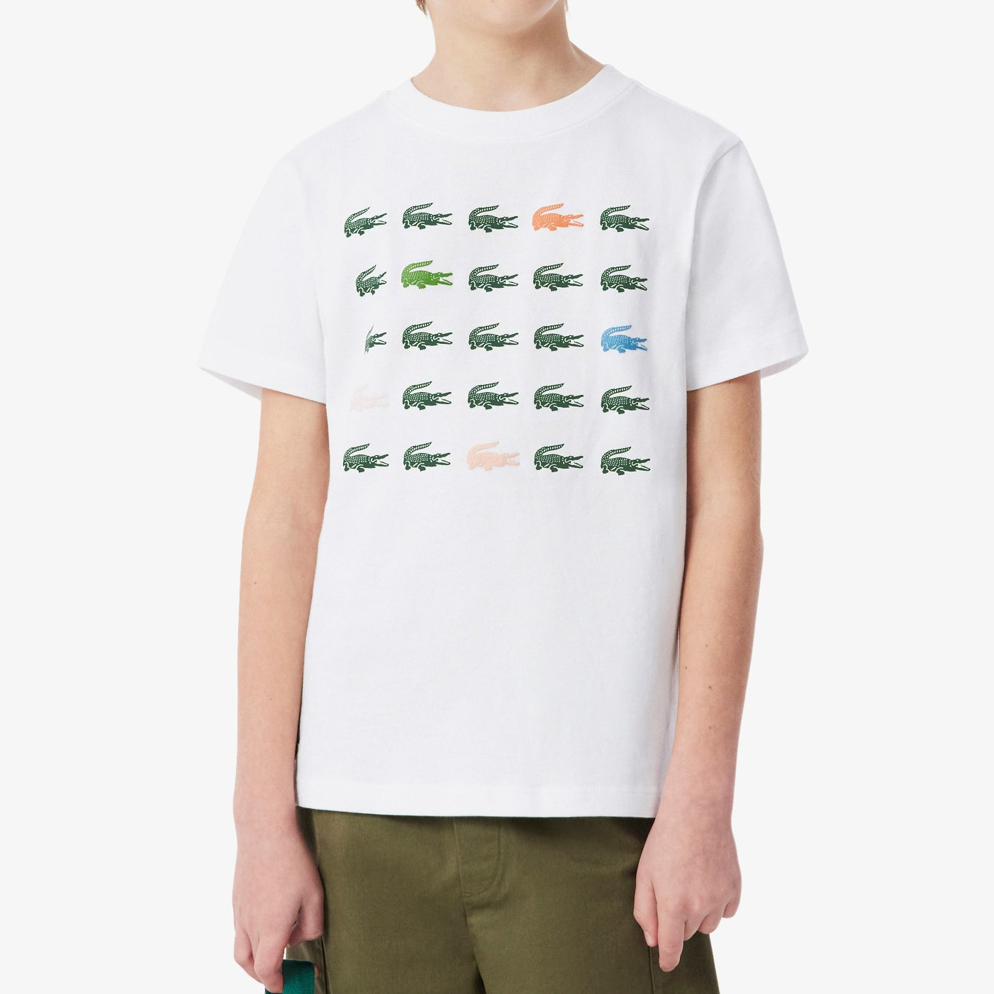 T-shirt Lacoste Croc Grid Tee Bianco Bambino – vista frontale