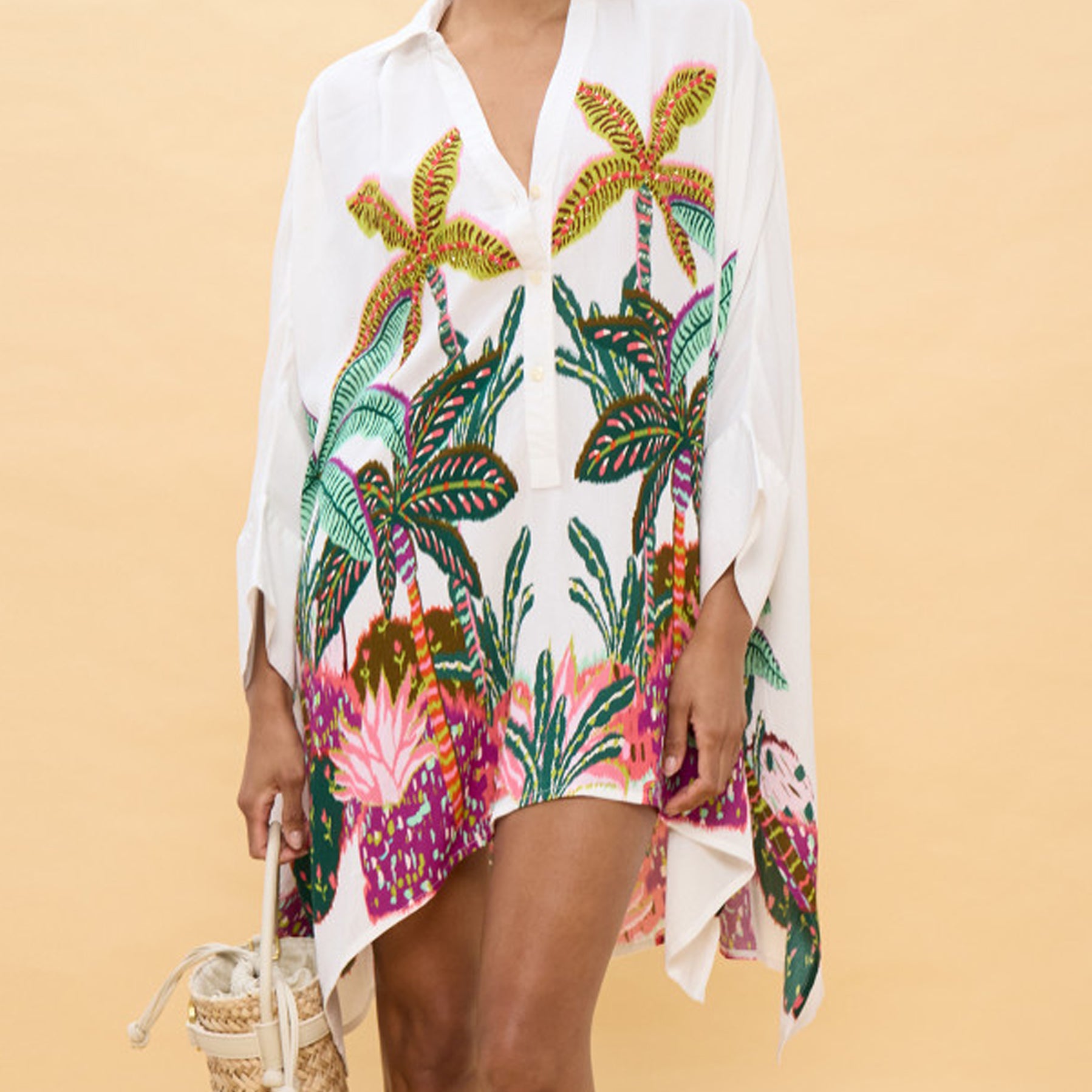 Camicia oversize con stampa palme Lola Casademunt LS2615014 Ecru-Multicolor