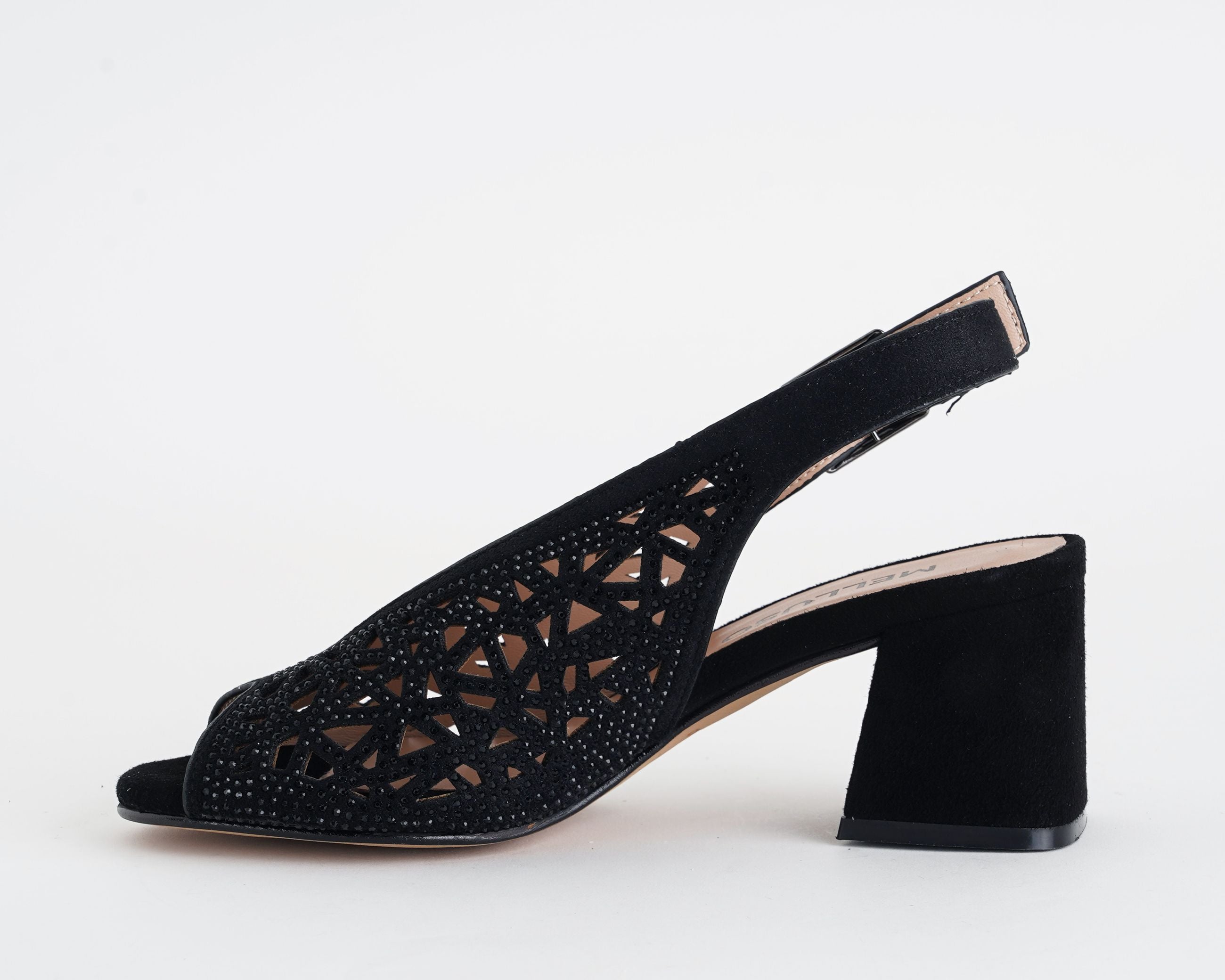 Sandalo alto MELLUSO N653Q NERO - suede con strass, tacco 60 mm, donna